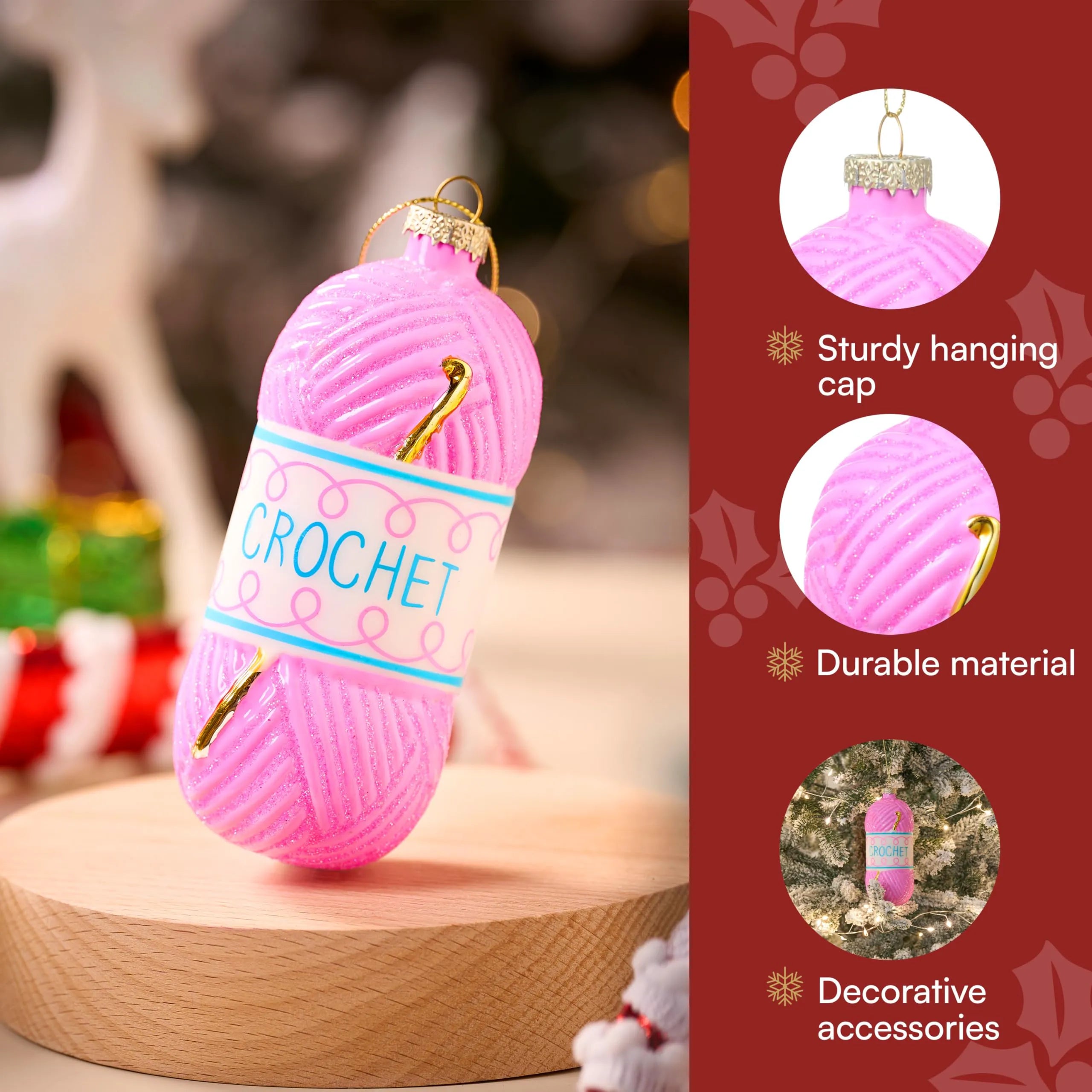 Small Crochet Christmas Glass Ornament