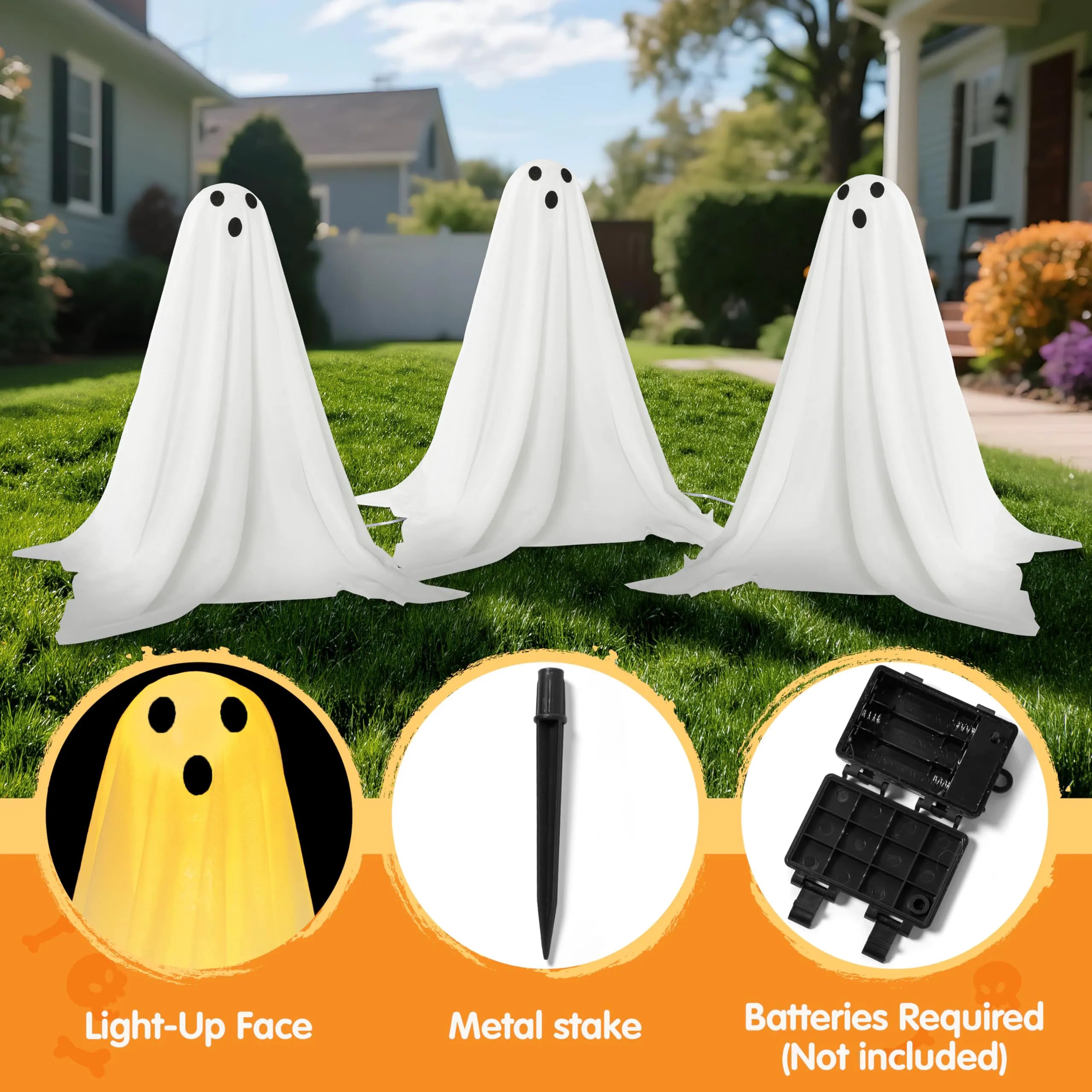 3Pcs Halloween Outdoor Ghost Pathway Lights