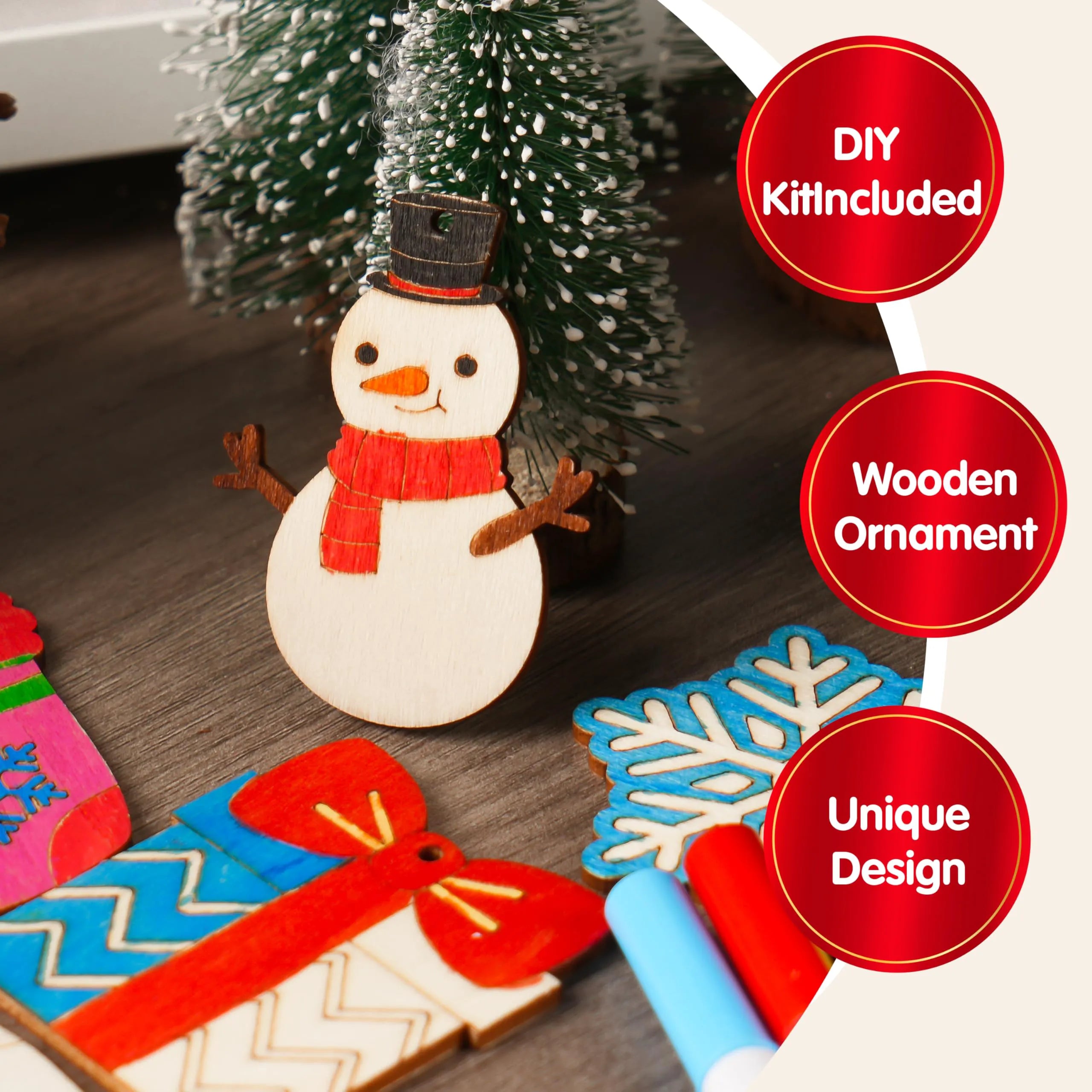 60-Piece Christmas Wooden Hanging Ornaments Craft Kit