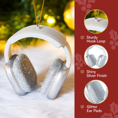 Mini Christmas Silver and White Headphone Glass Ornament