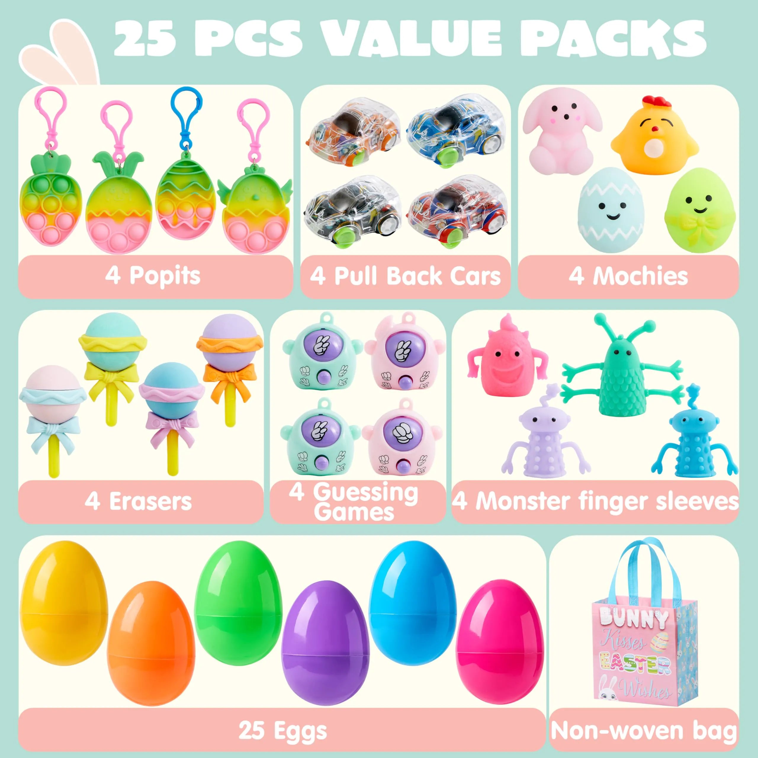 25 Prefilled Easter Eggs with Assorted Toys and Stickers