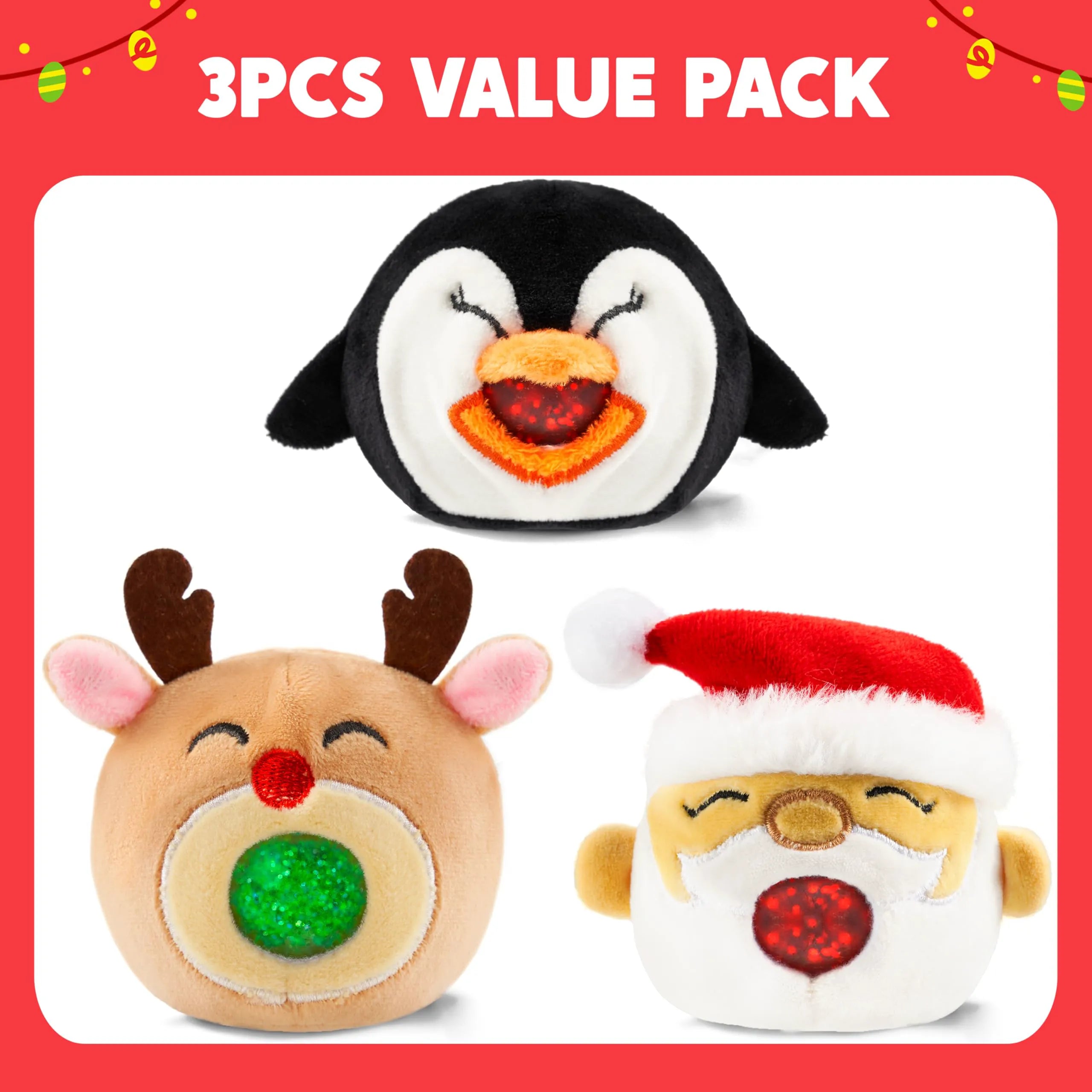 3 Pack Christmas Squeeze Plush Balls