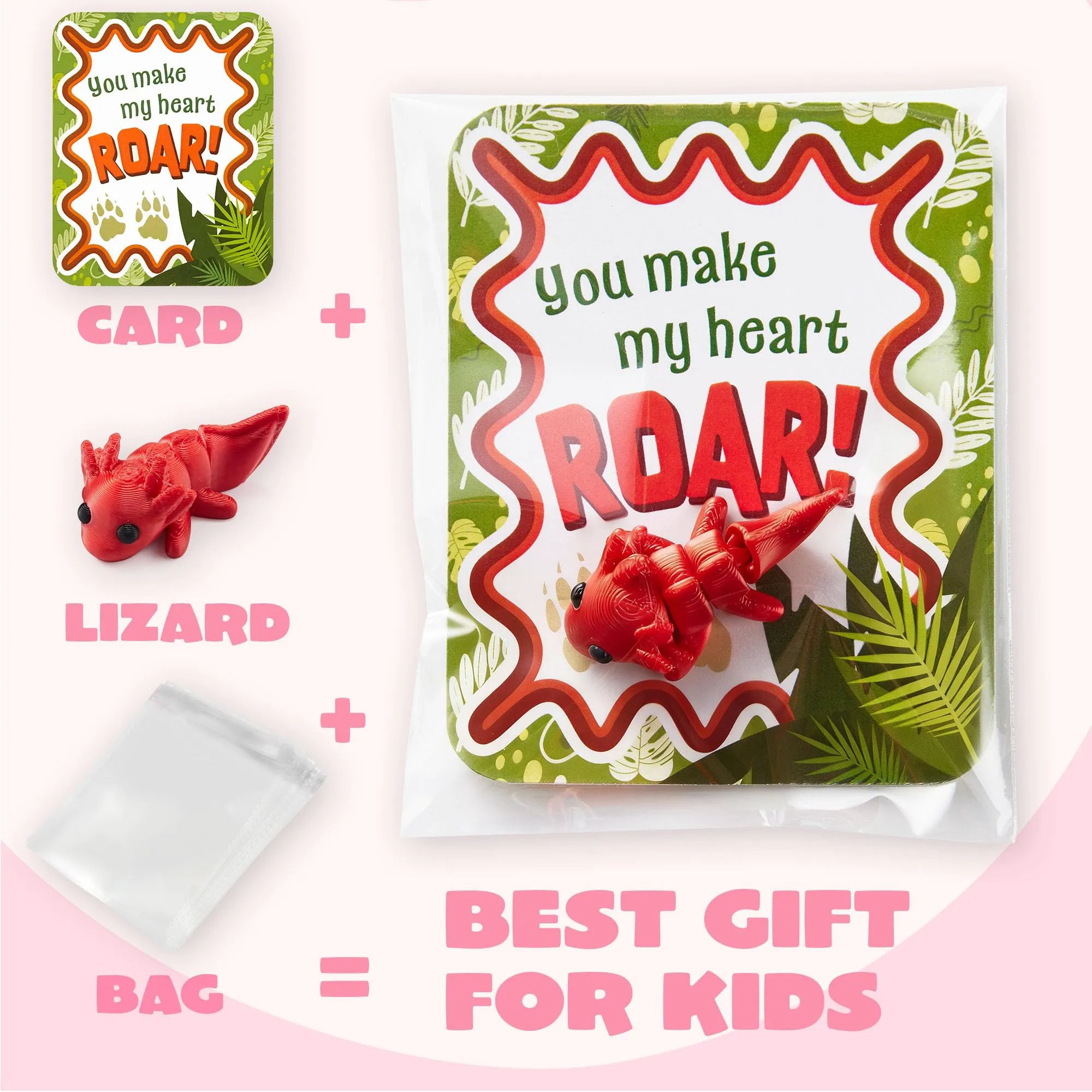 28-Piece 3D Printed Mini Animal Set with Valentine's Day Cards for Kids