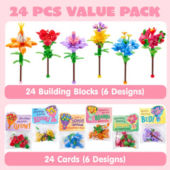 24-Piece Valentine's Day Flower Bouquet Building Blocks Set with Cards