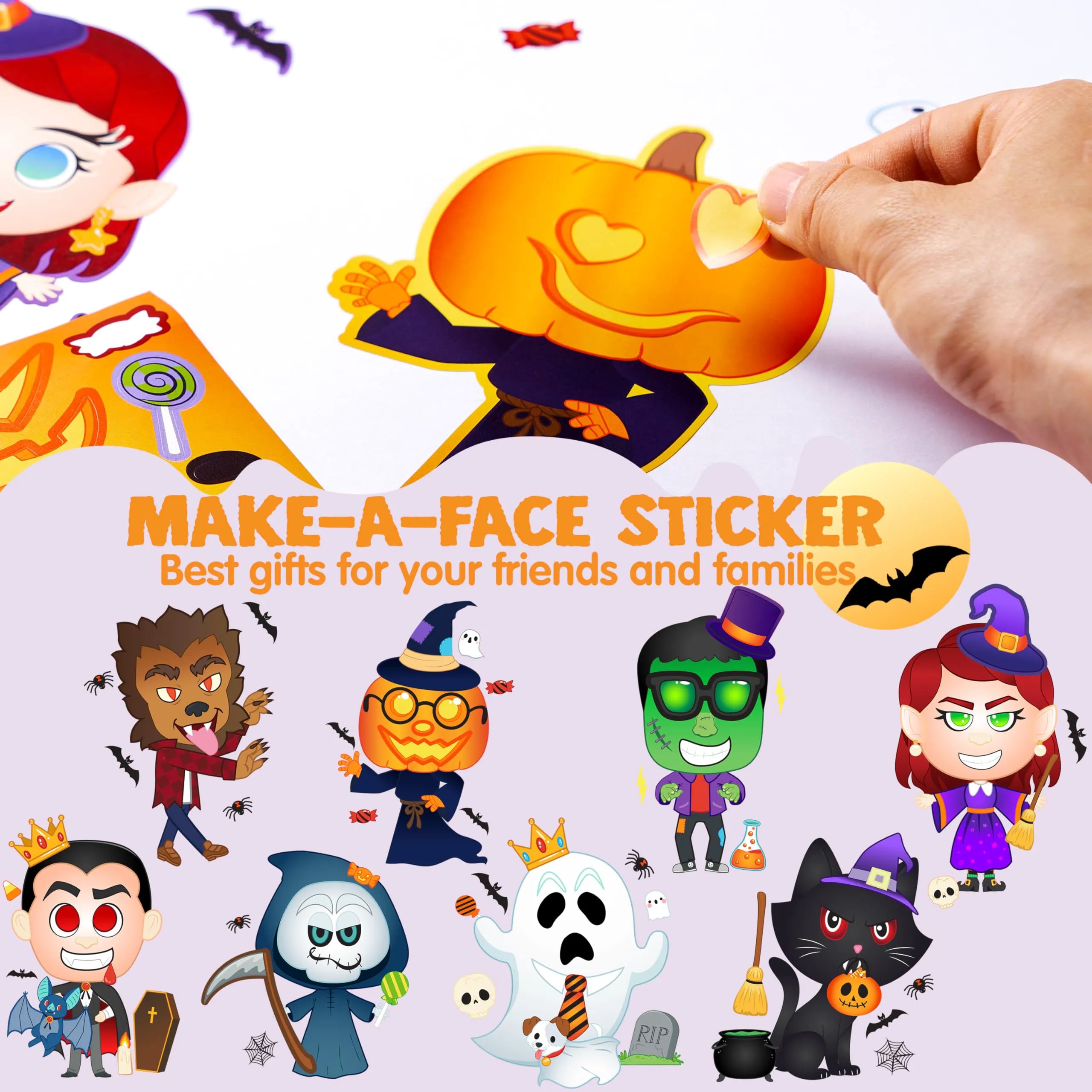 24 Halloween Make-a-Face Stickers for Kids Party Favors