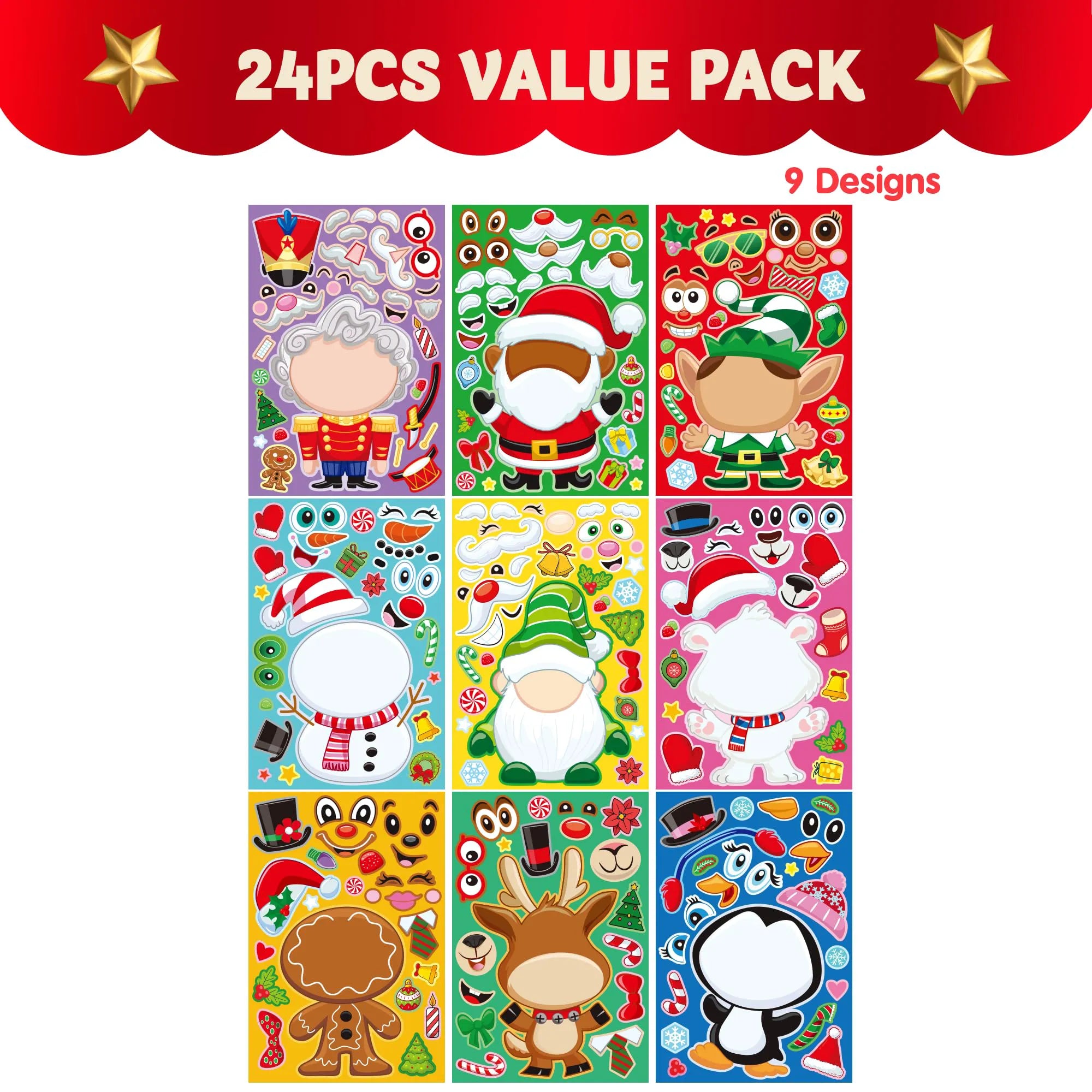 24 Pcs Christmas Make-a-Face Stickers