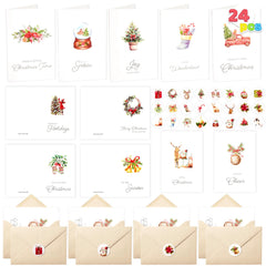 24 White Christmas Cards with Envelopes and Stickers