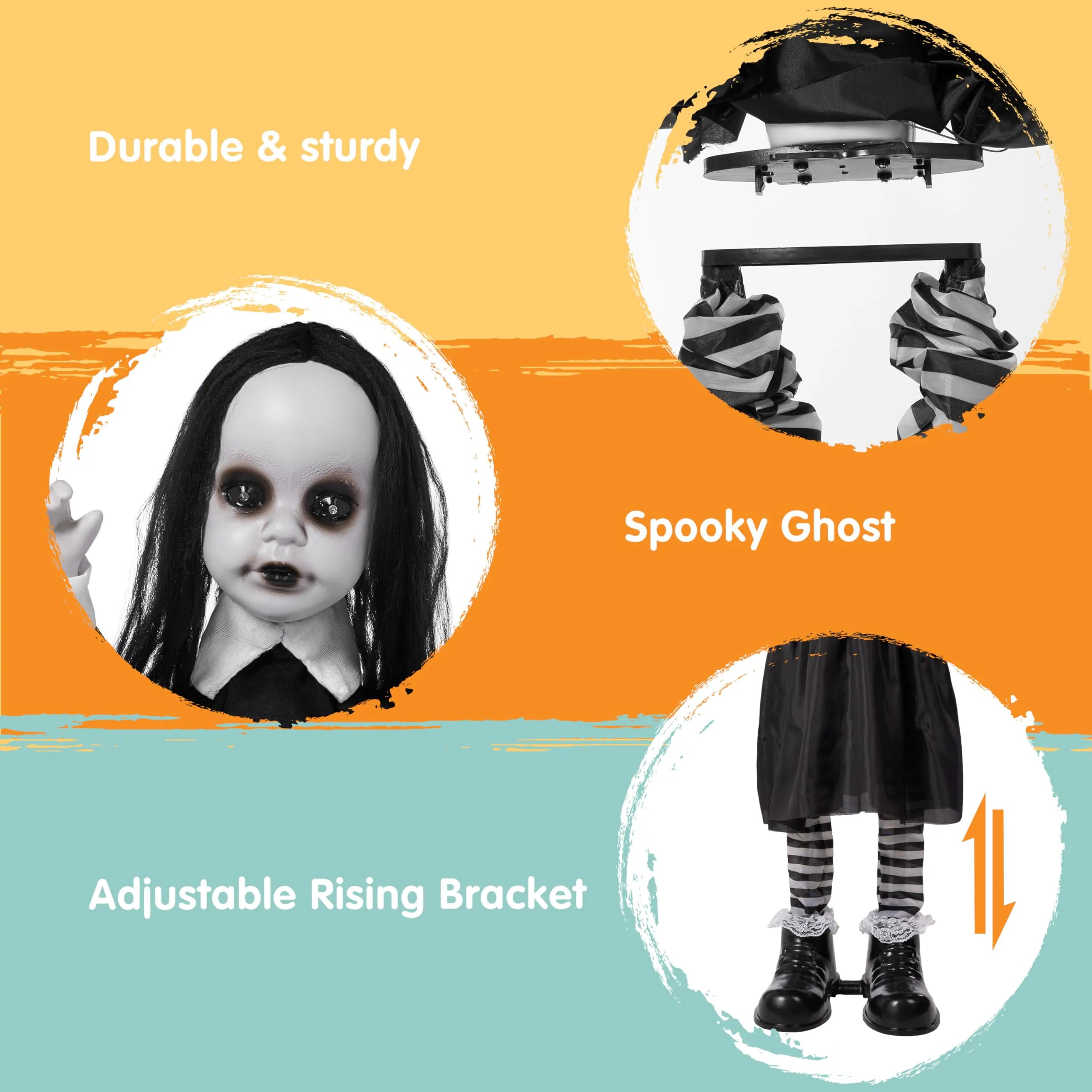 34-Inch Black Zombie Girl Ghost Animatronic Halloween Decoration