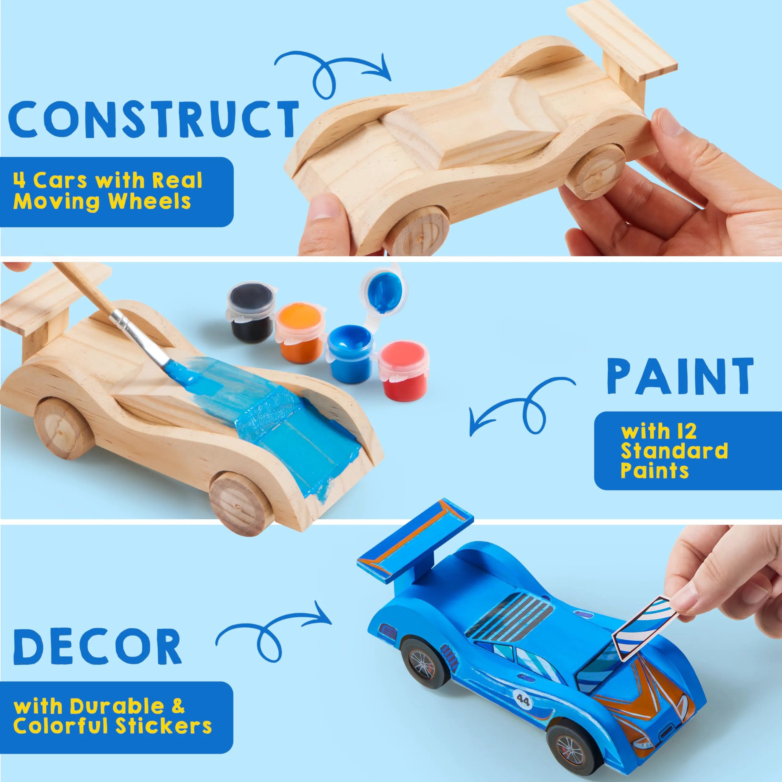 4 DIY Wooden Race Cars-Build & Paint Your Own Wood Craft Kit