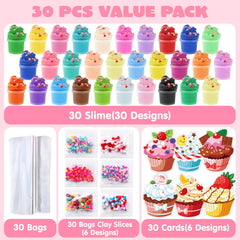 30-Piece Valentine's Day Multicolored Butter Slime Set with Rubber Slices and Dessert Cards