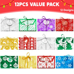 12 PCS Christmas Fancy Foil Gift Card Boxes with Ribbon