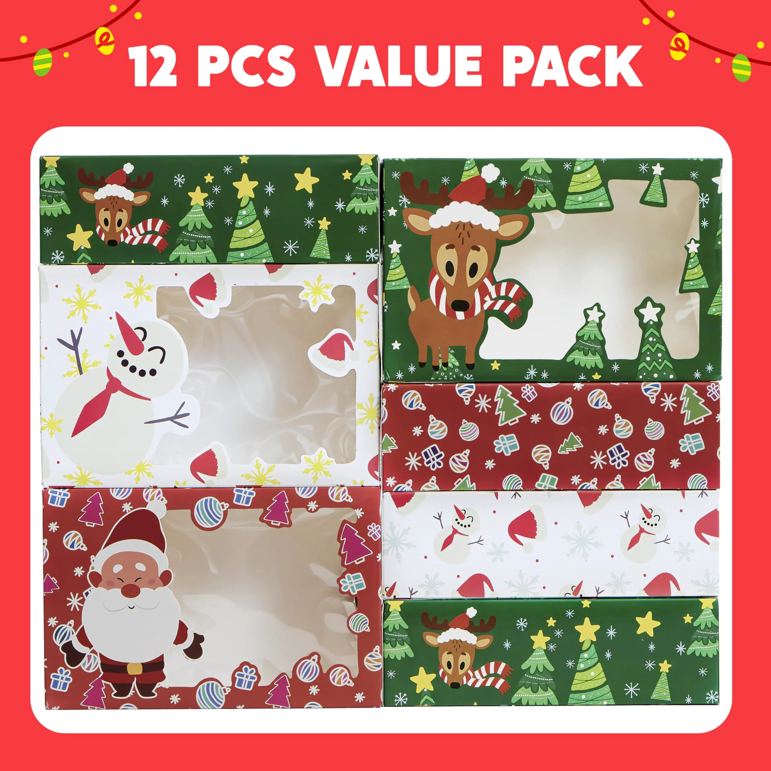 12 Pcs Christmas Cookie Boxes for Gift Giving