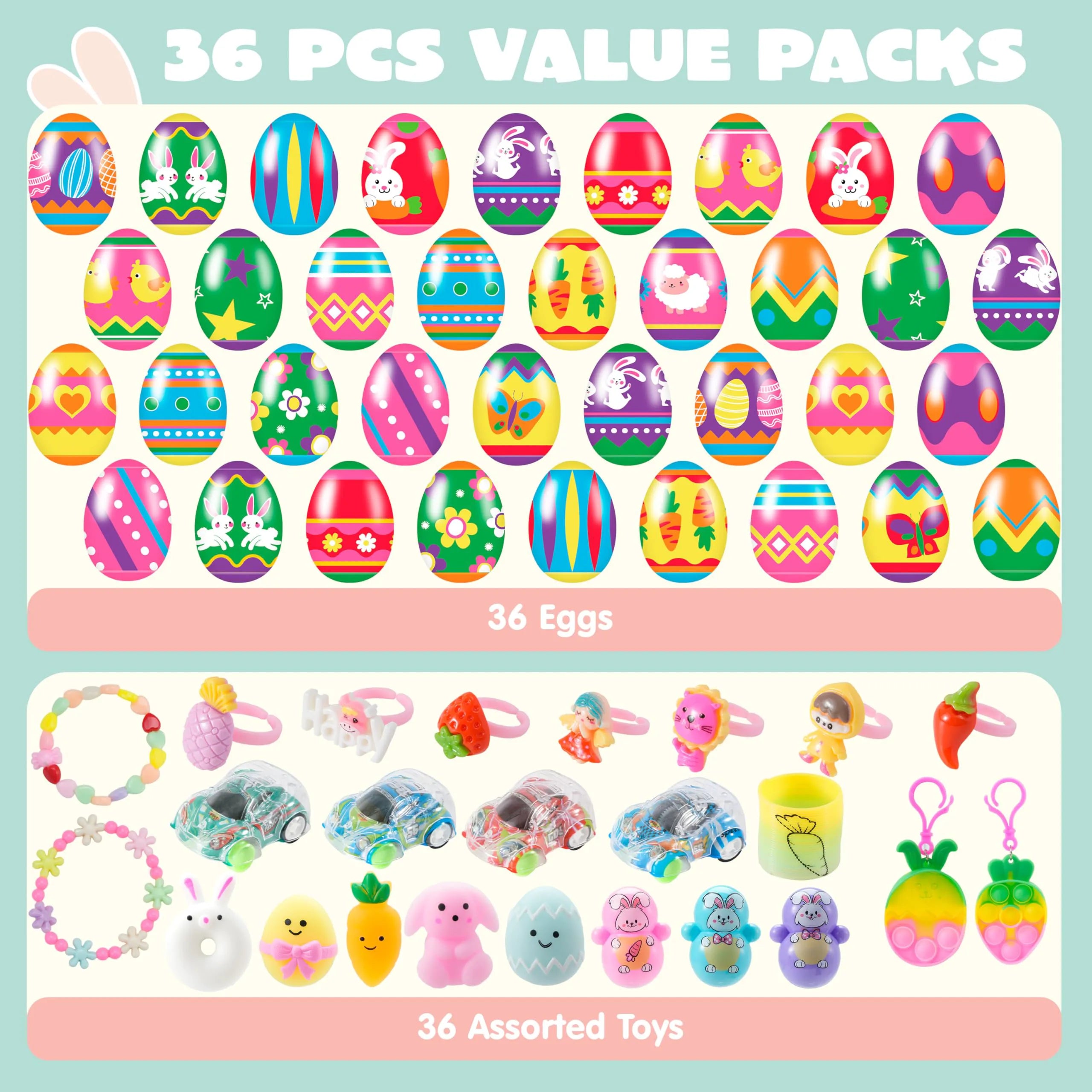 36 Prefilled Easter Eggs with Assorted Toys