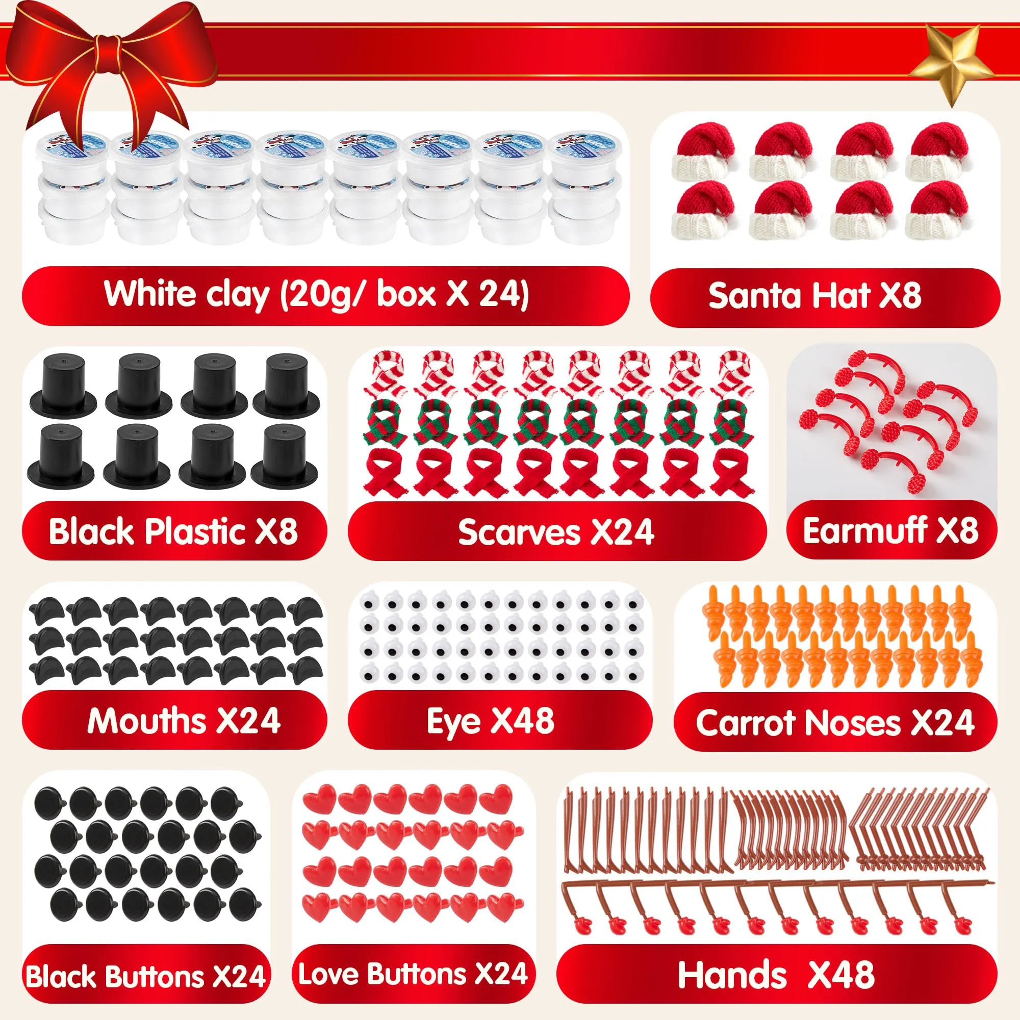 Christmas Snowman Craft Kit, 24 Pack DIY Build Your Own Snowman