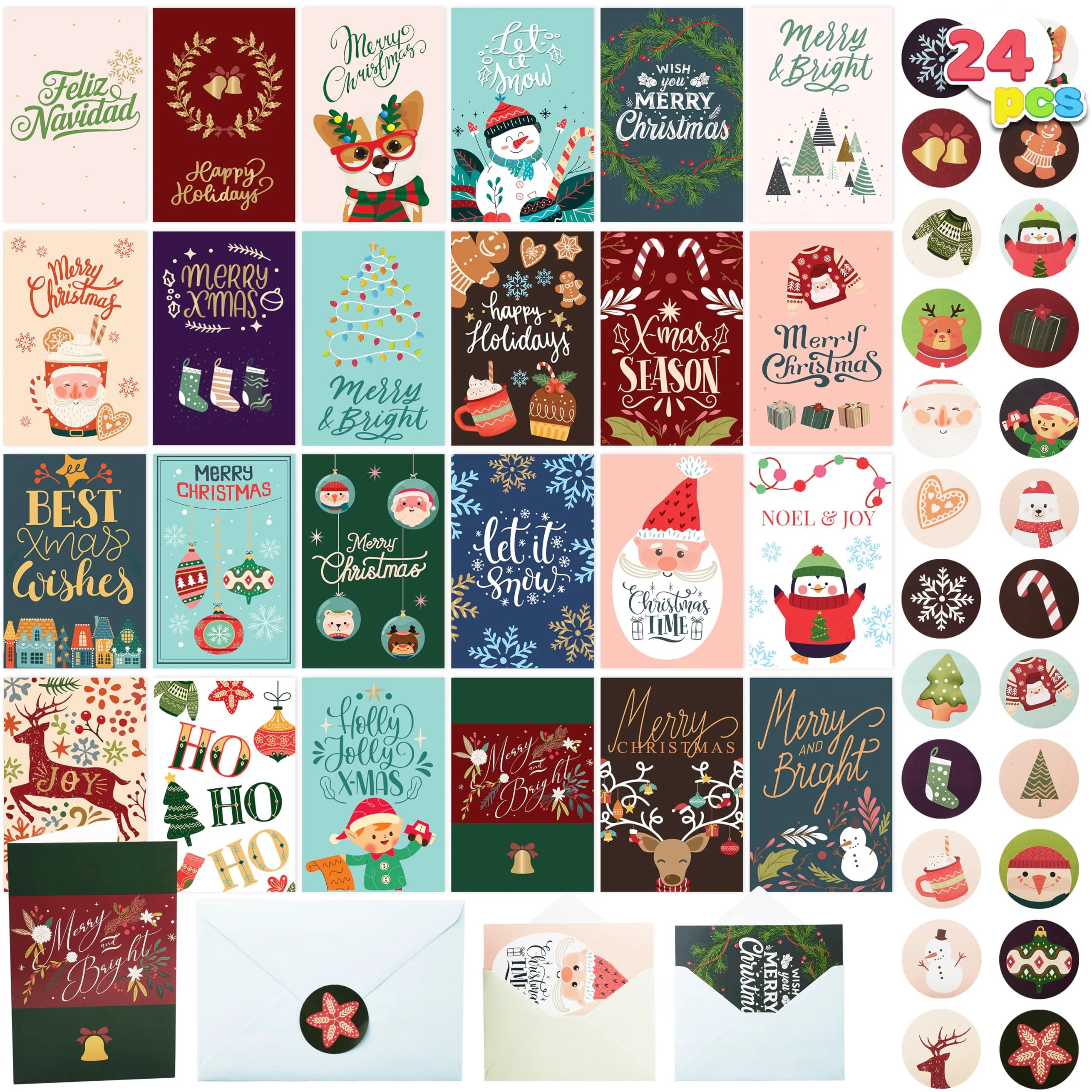 24 Pack Christmas Cards with Envelopes and Stickers