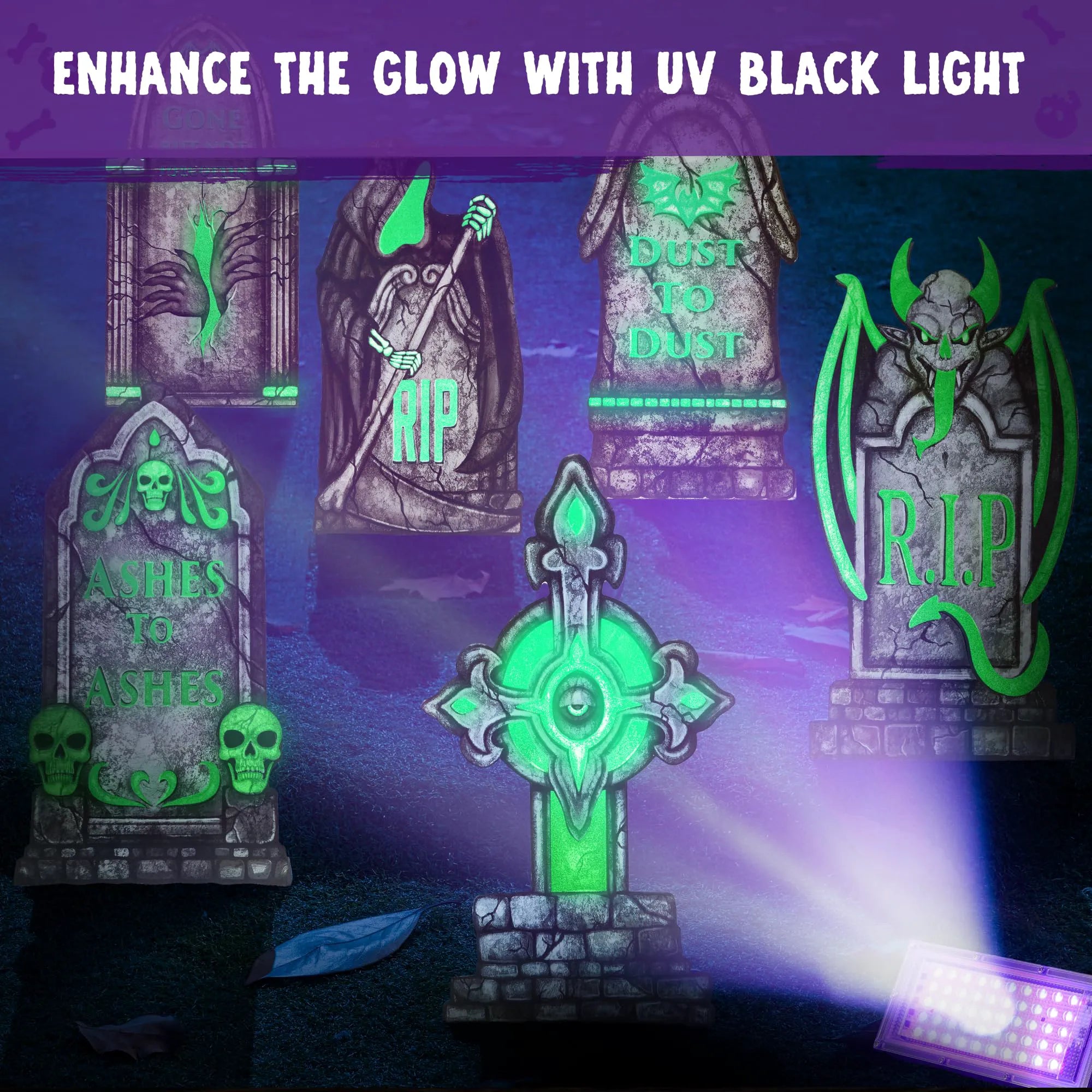 Glow-in-the-Dark Halloween Tombstones for Outdoor Graveyard Decor