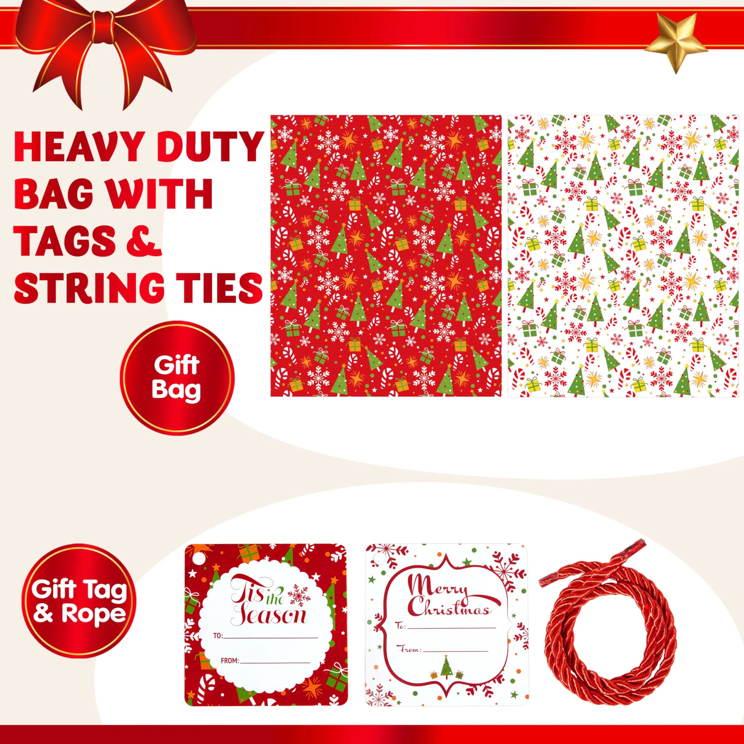 2-Pack Large Red & White Christmas Holiday Plastic Gift Bags