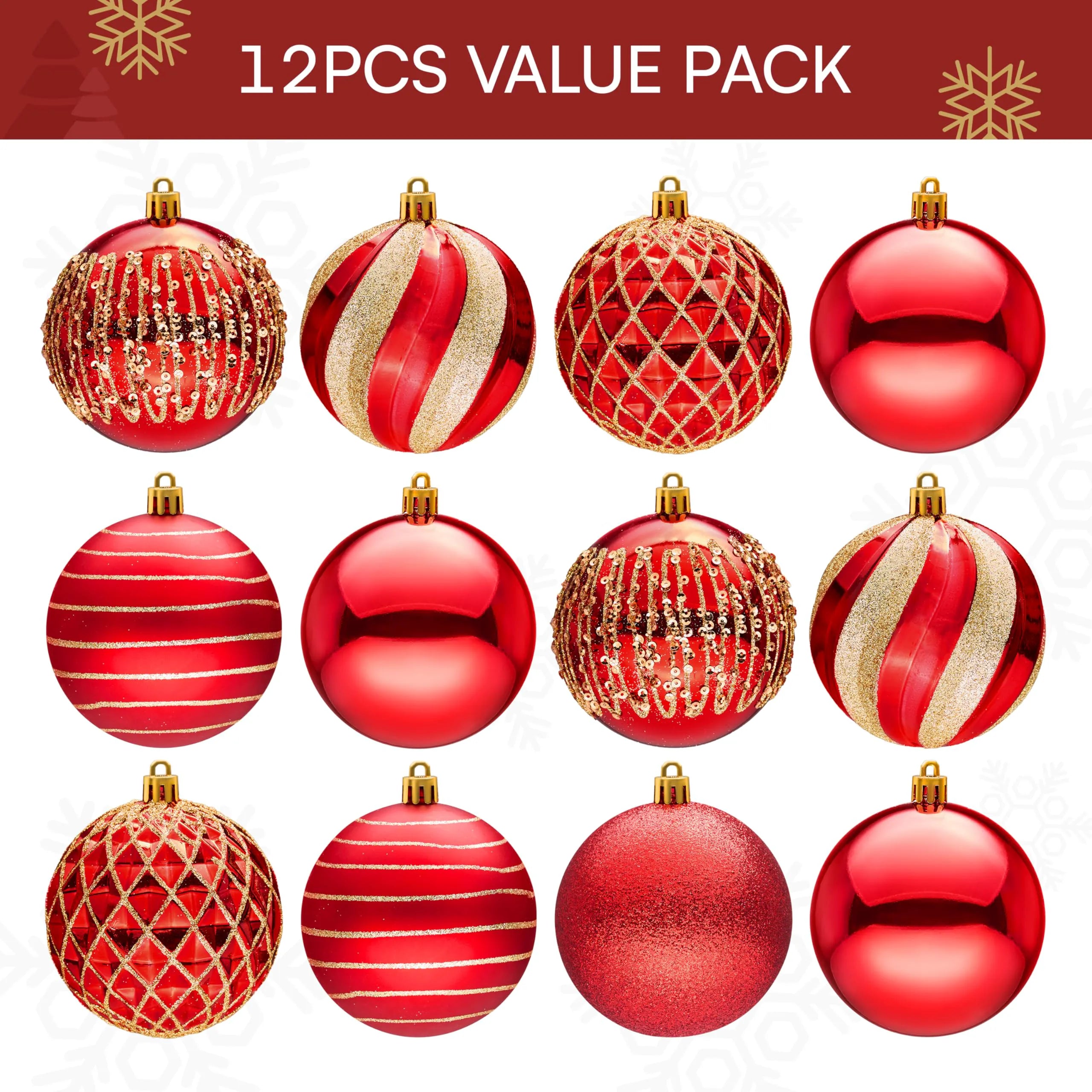 12-Piece 3.15-Inch Red and Gold Christmas Ball Ornament Set