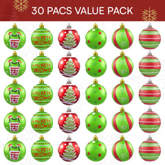 30 Pcs Red and Green Christmas Ball Ornaments Set, 2.36''