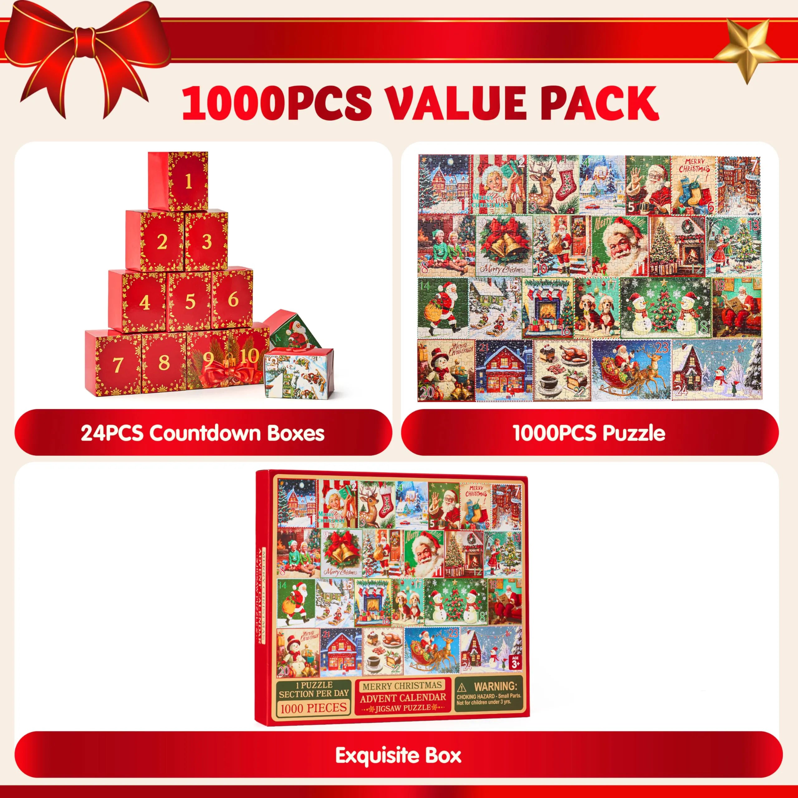 1000-Piece 24-Day Christmas Advent Calendar Puzzles