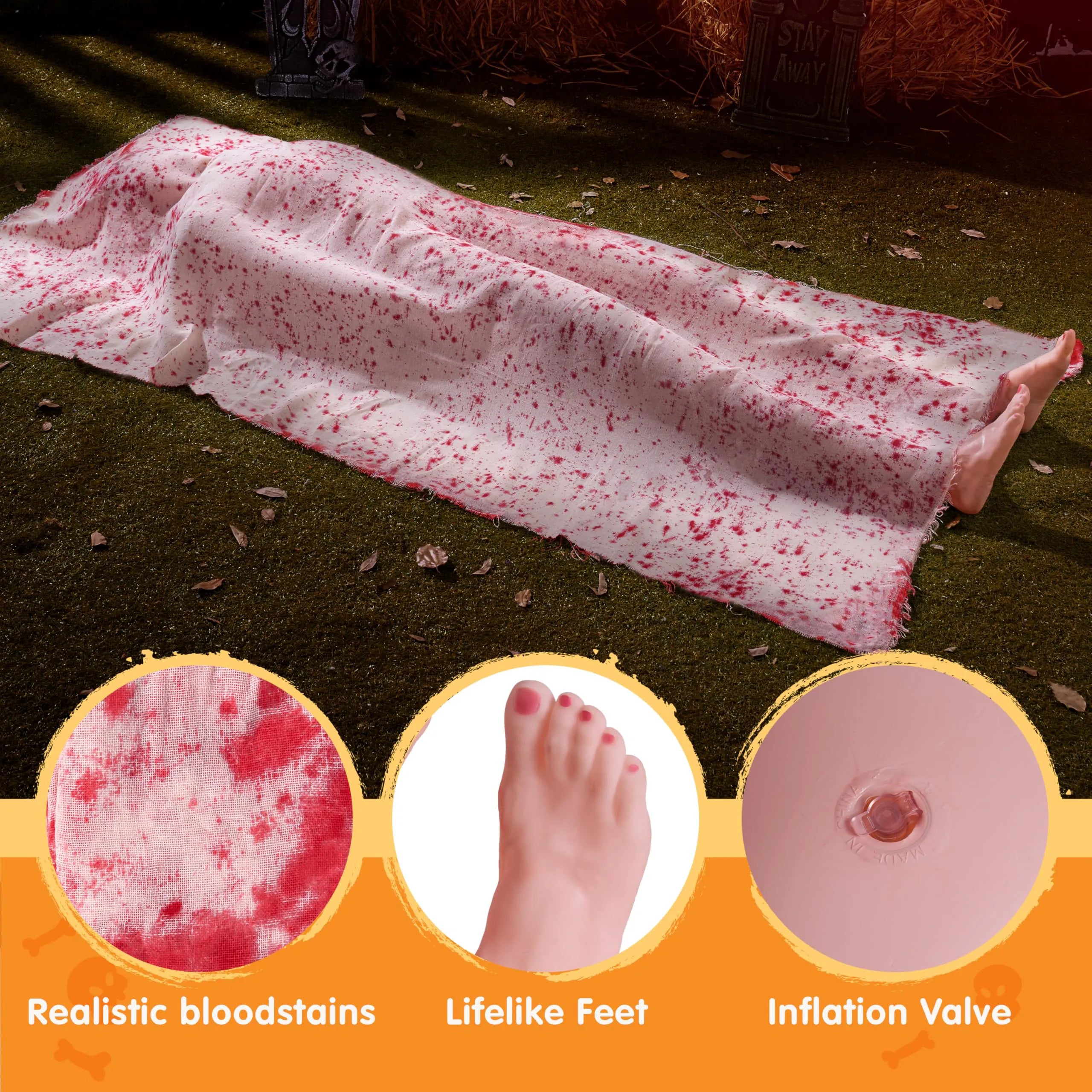 5 Ft Scary Inflatable Body with Covered Feet Halloween Decoration