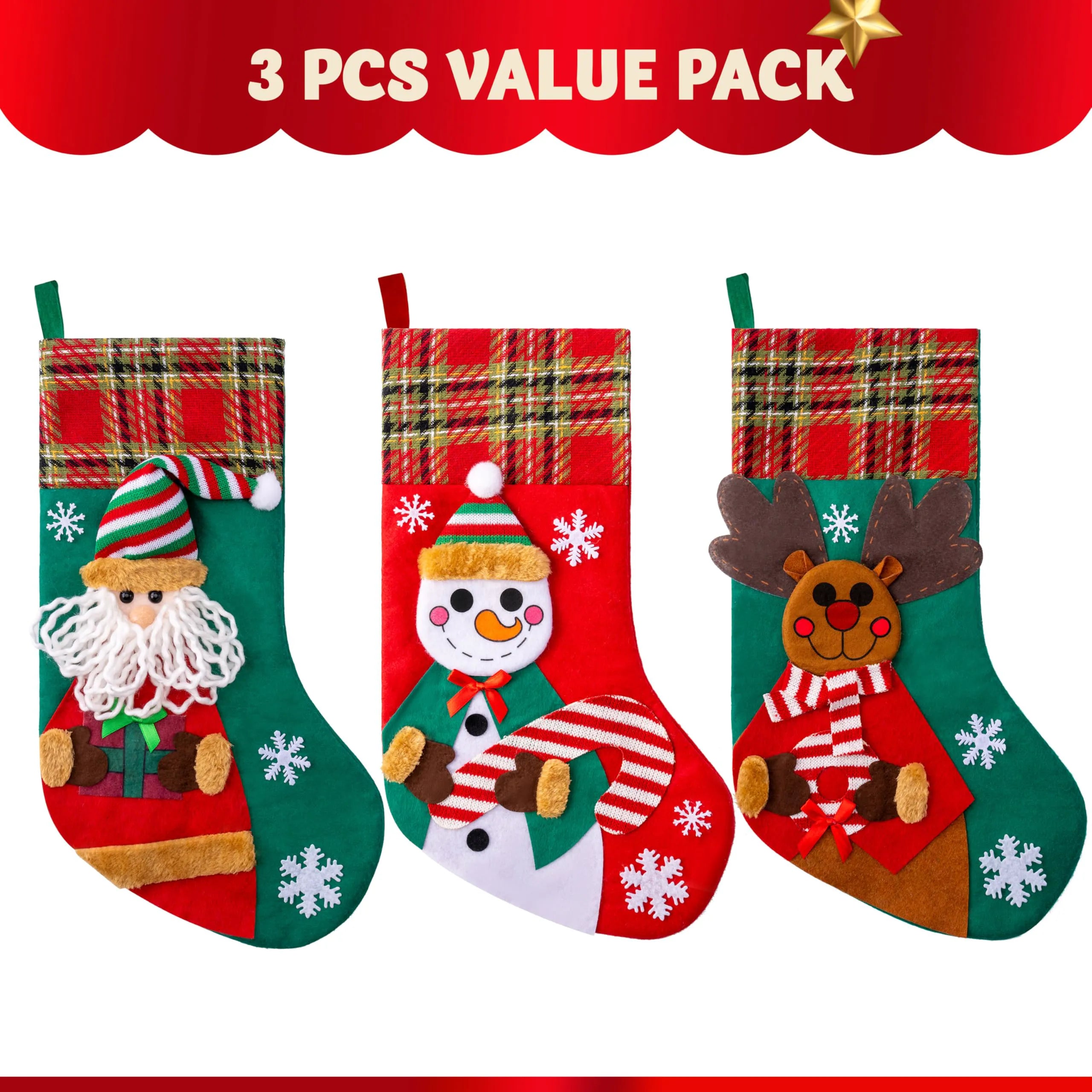 3-Piece Set of 18-Inch Christmas Stockings
