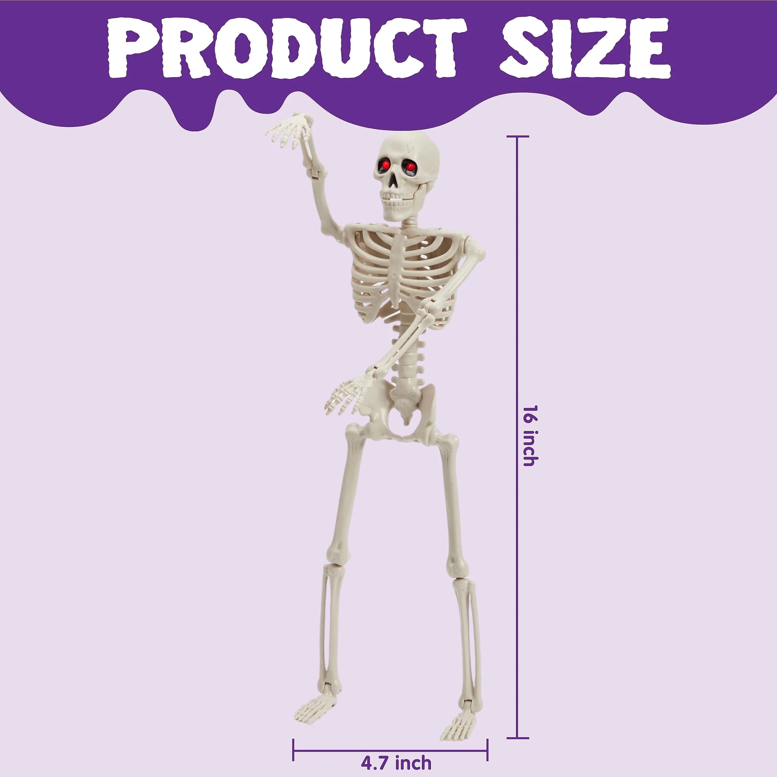 2 PCS 16in Halloween Skeleton Decoration - Full Body Posable Hanging Skeletons