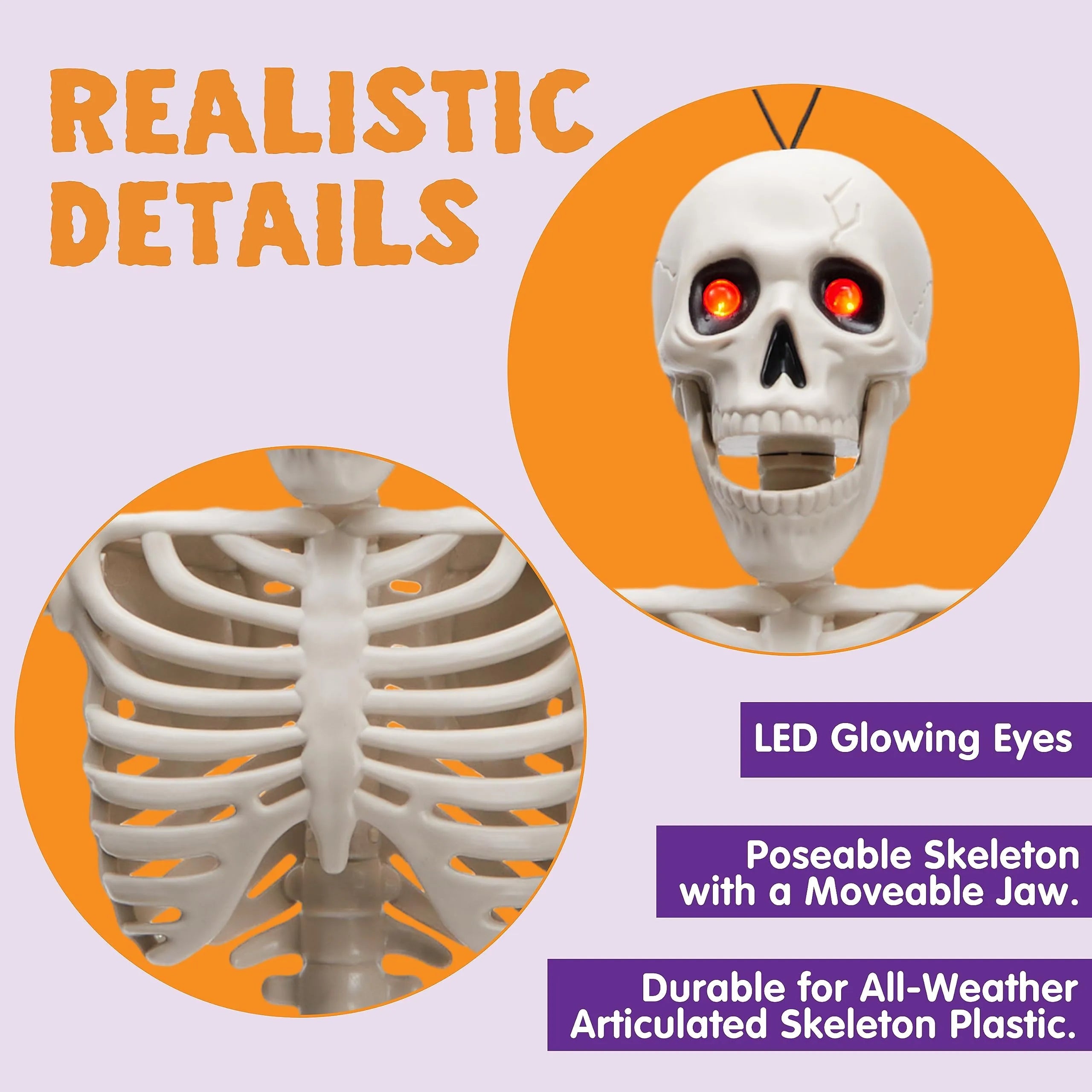 2 PCS 16in Halloween Skeleton Decoration - Full Body Posable Hanging Skeletons