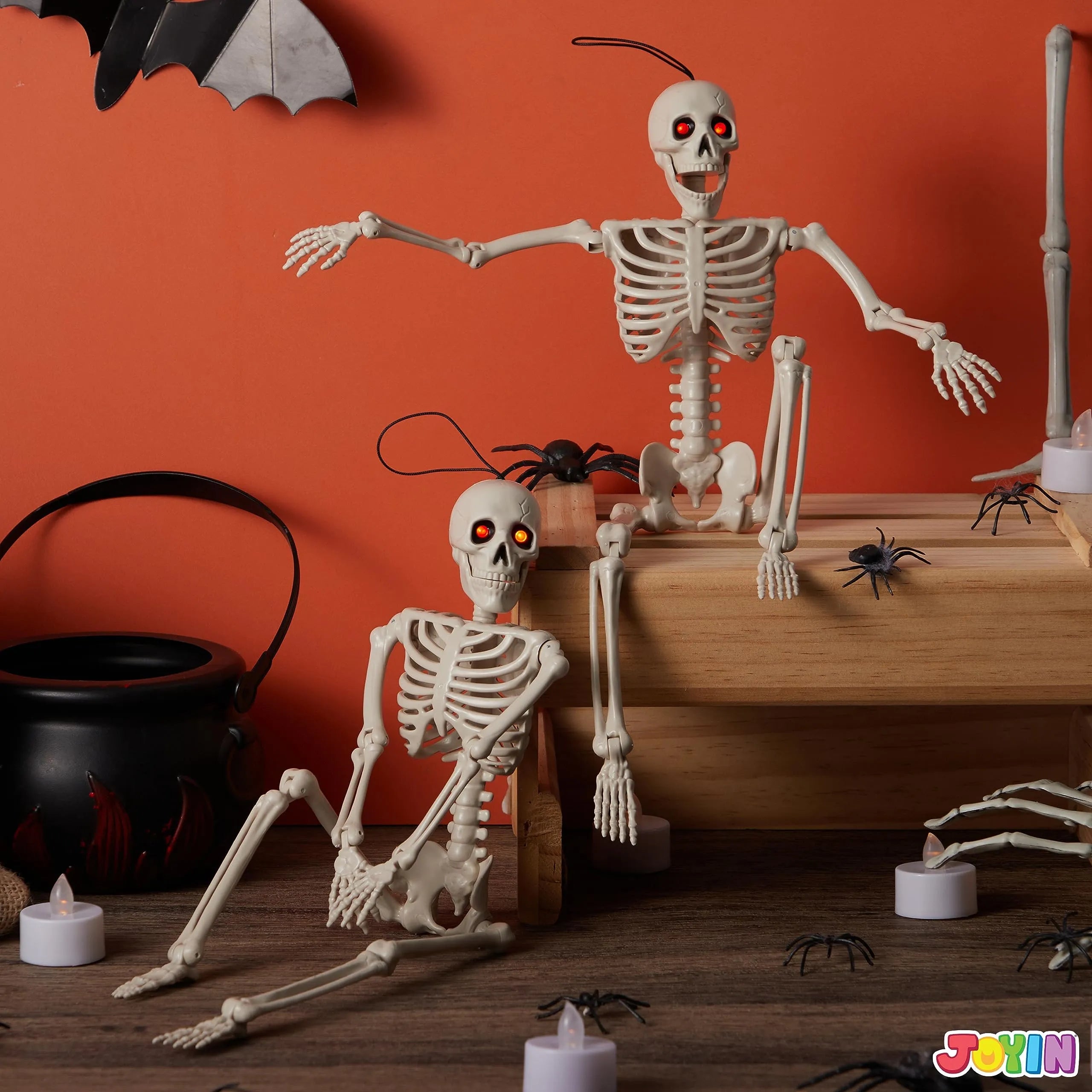 2 PCS 16in Halloween Skeleton Decoration - Full Body Posable Hanging Skeletons