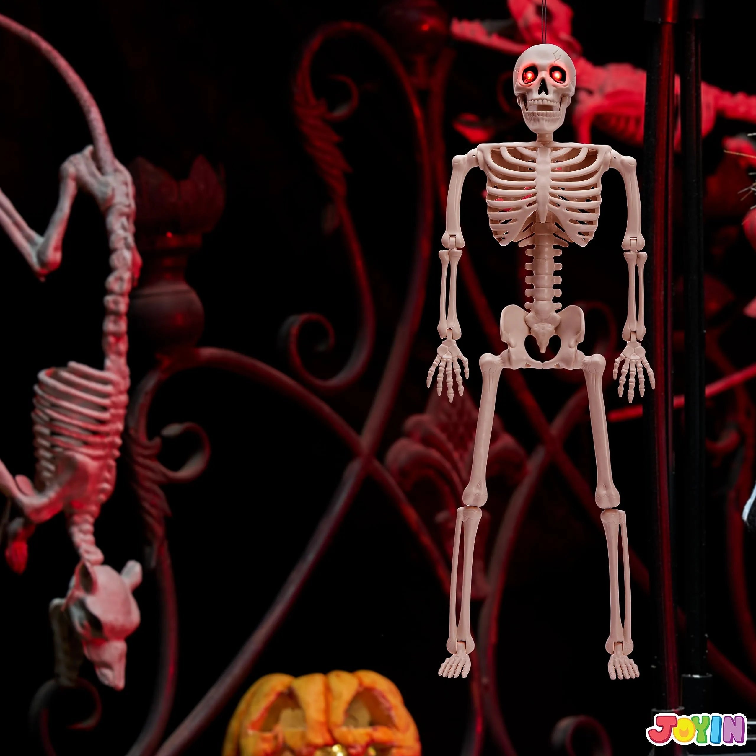 2 PCS 16in Halloween Skeleton Decoration - Full Body Posable Hanging Skeletons