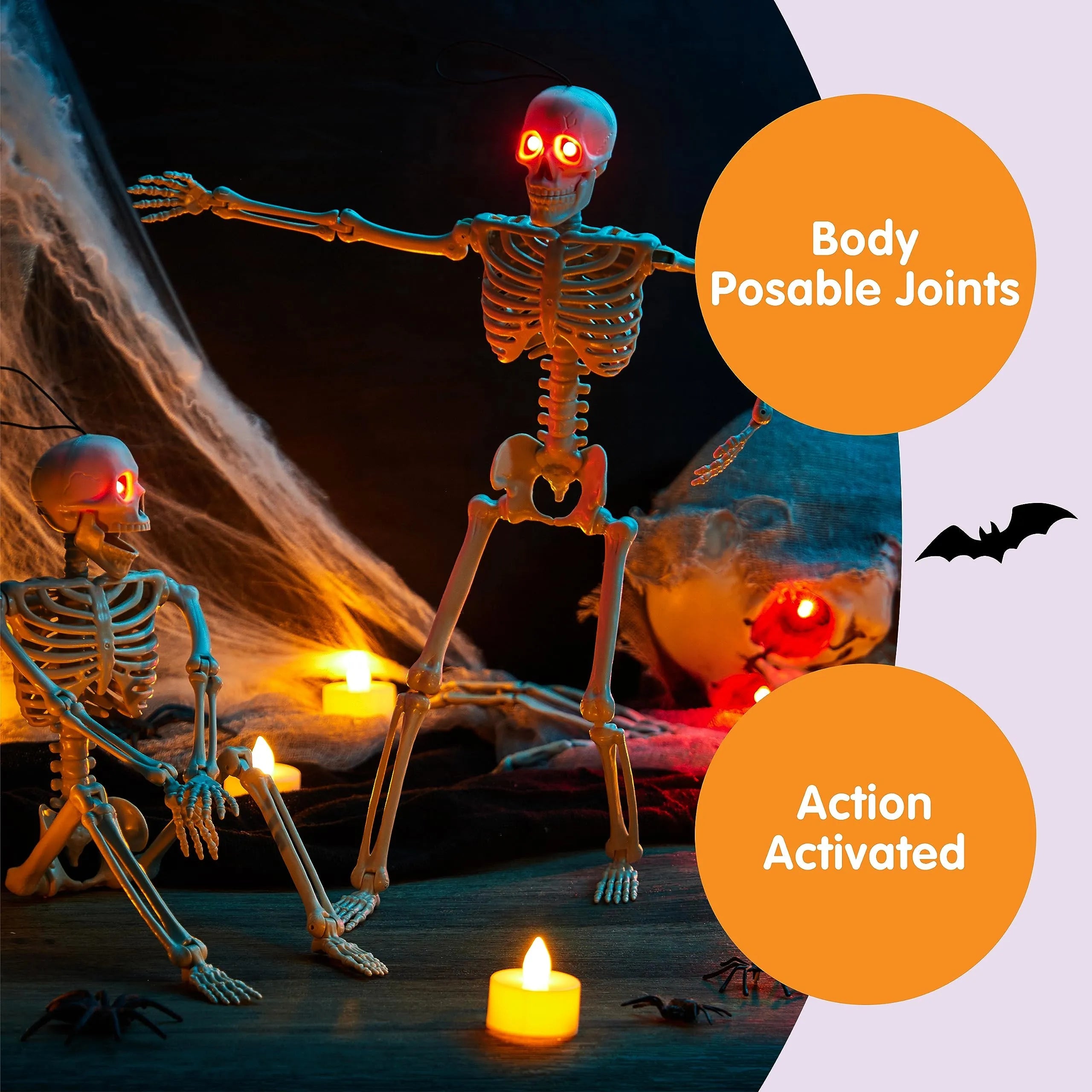 2 PCS 16in Halloween Skeleton Decoration - Full Body Posable Hanging Skeletons