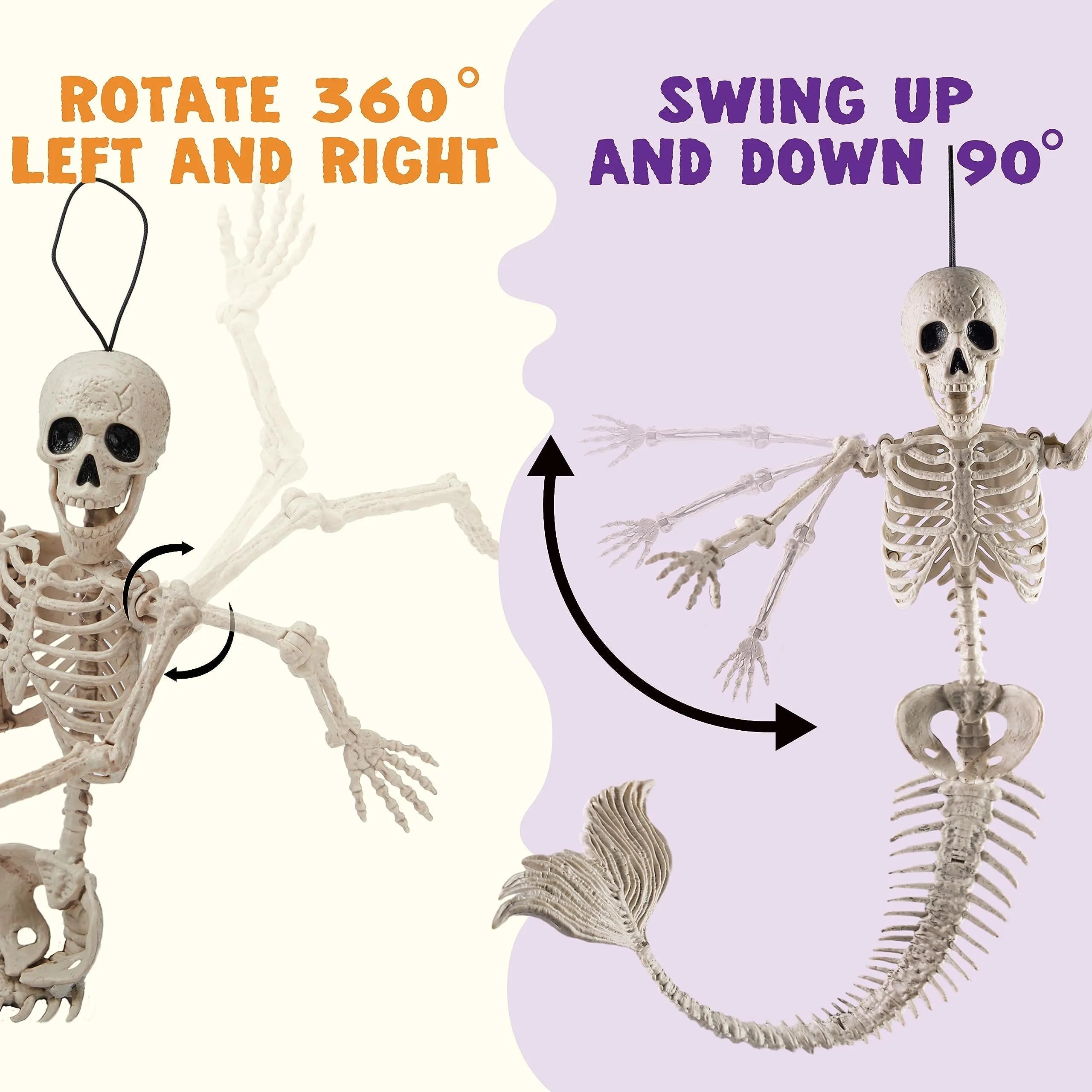 2 PCS 20 Inches Halloween Mermaid Skeleton Plastic Bone