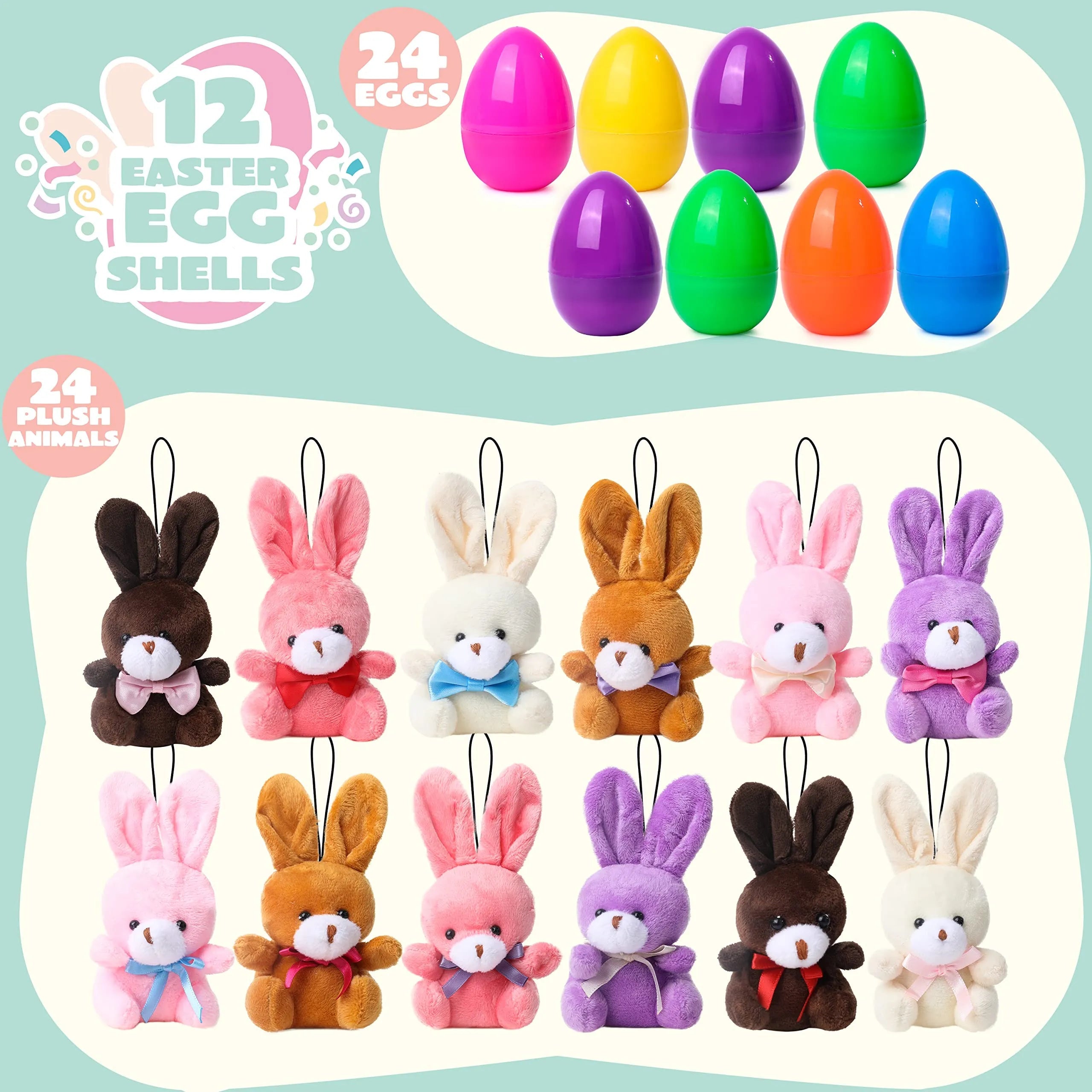24 Plush Bunny Easter Eggs, 3.2 Inches, Prefilled