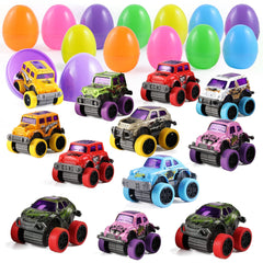 12-Pack 3.8-Inch Easter Eggs with Pull-Back Monster Cars & Trucks for Egg Hunts