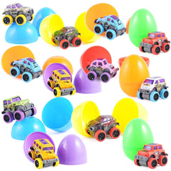 12-Pack 3.8-Inch Easter Eggs with Pull-Back Monster Cars & Trucks for Egg Hunts