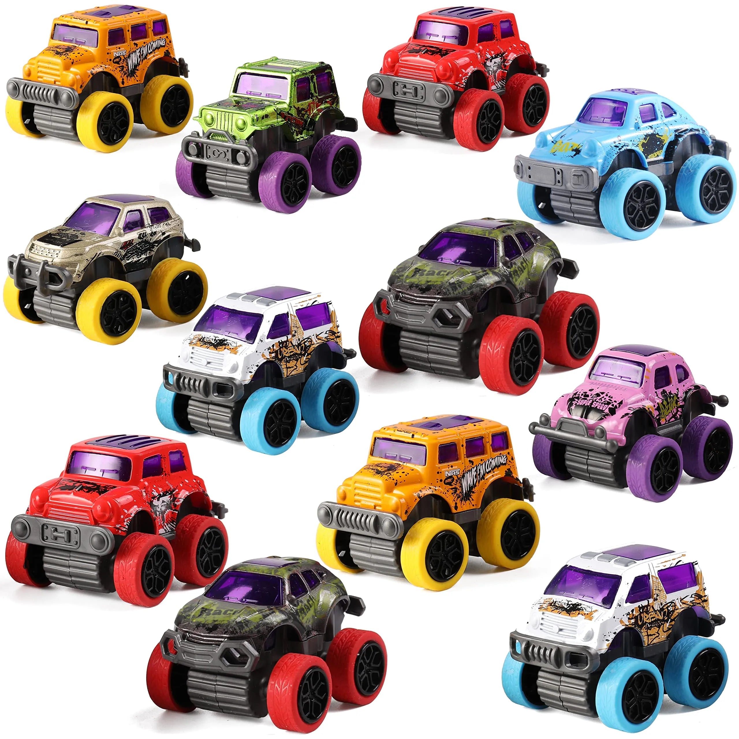 12-Pack 3.8-Inch Easter Eggs with Pull-Back Monster Cars & Trucks for Egg Hunts