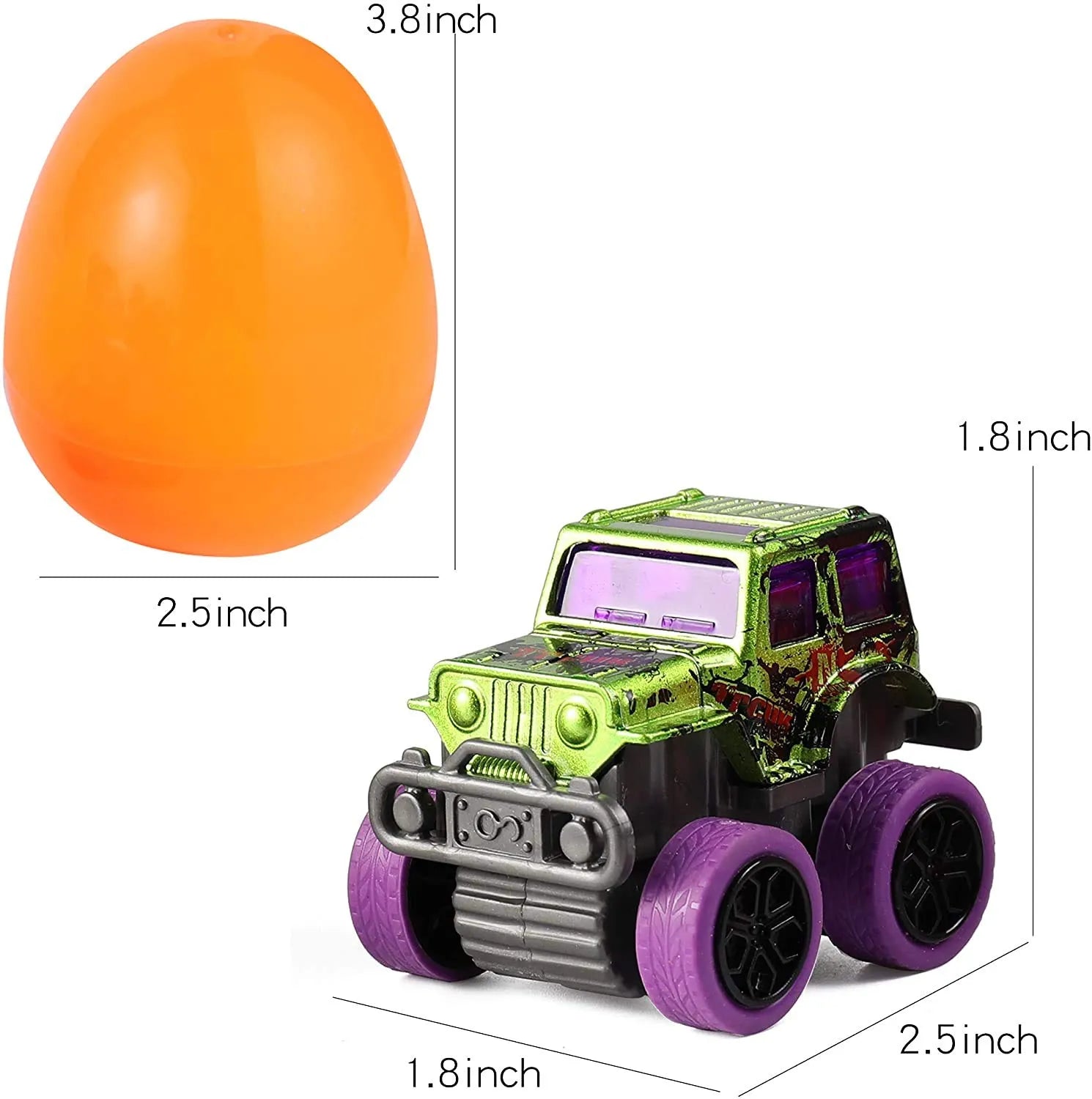 12-Pack 3.8-Inch Easter Eggs with Pull-Back Monster Cars & Trucks for Egg Hunts