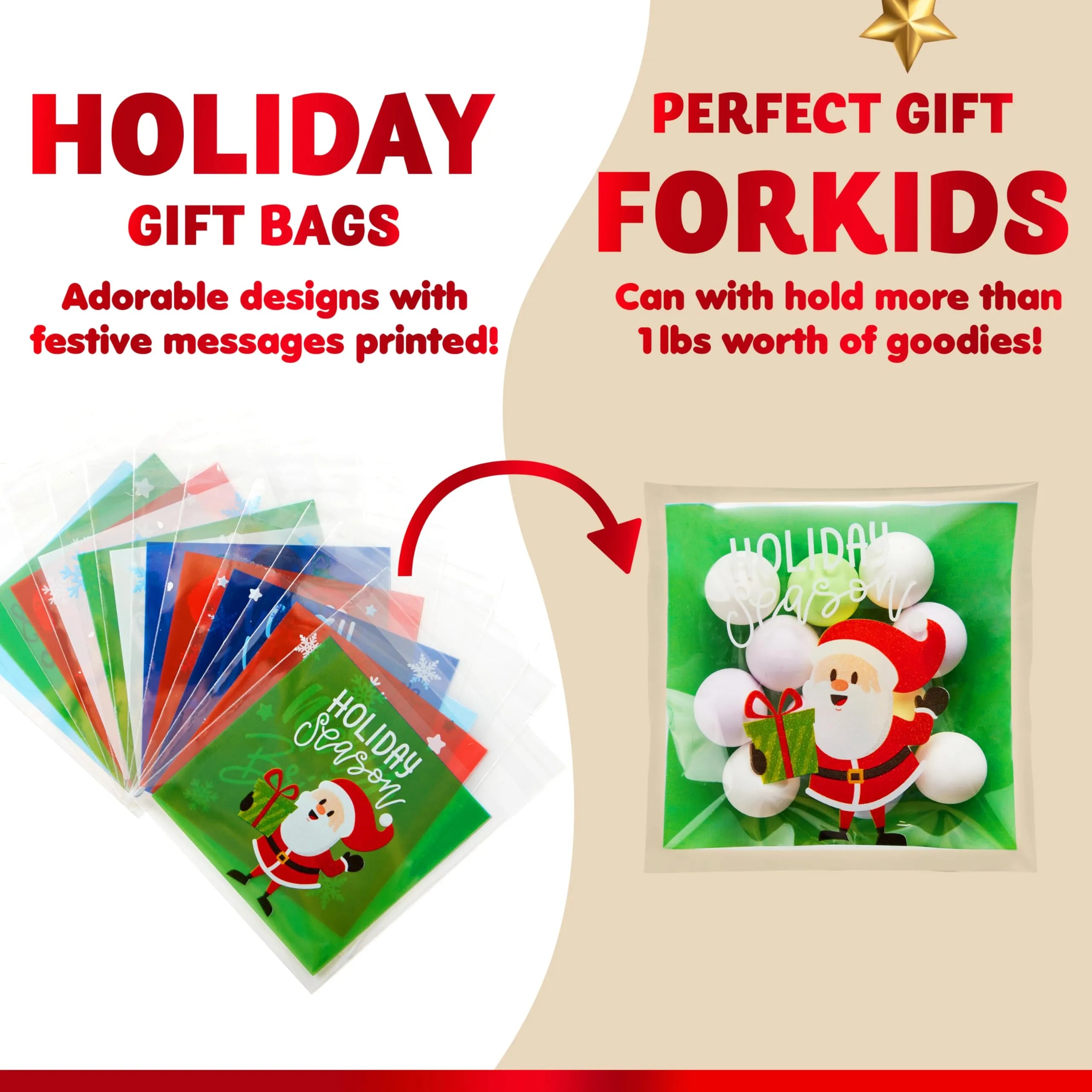 300-Pack Christmas Cellophane Candy Treat Bags