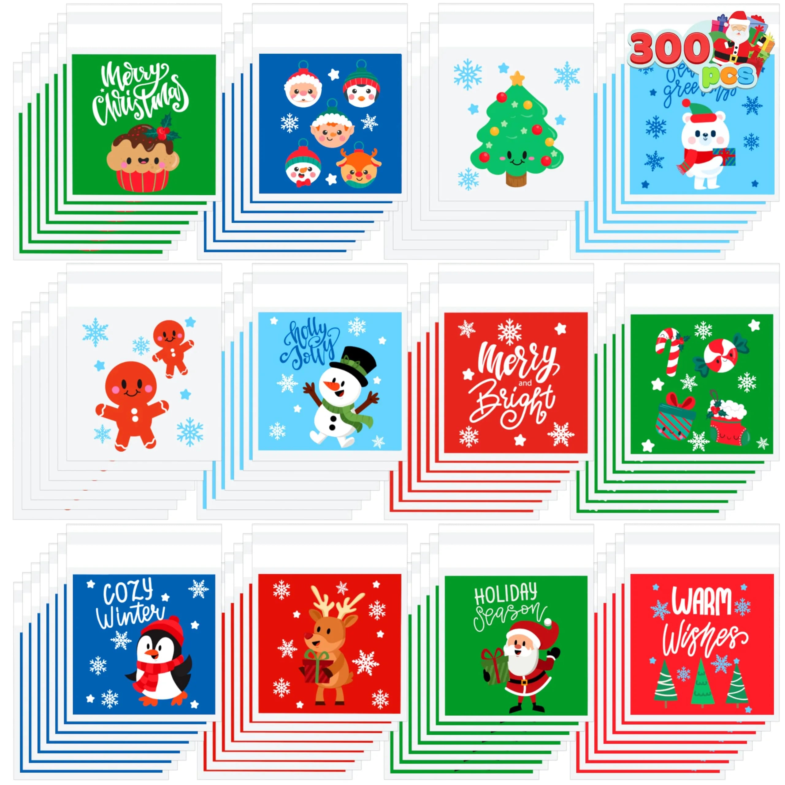 300-Pack Christmas Cellophane Candy Treat Bags