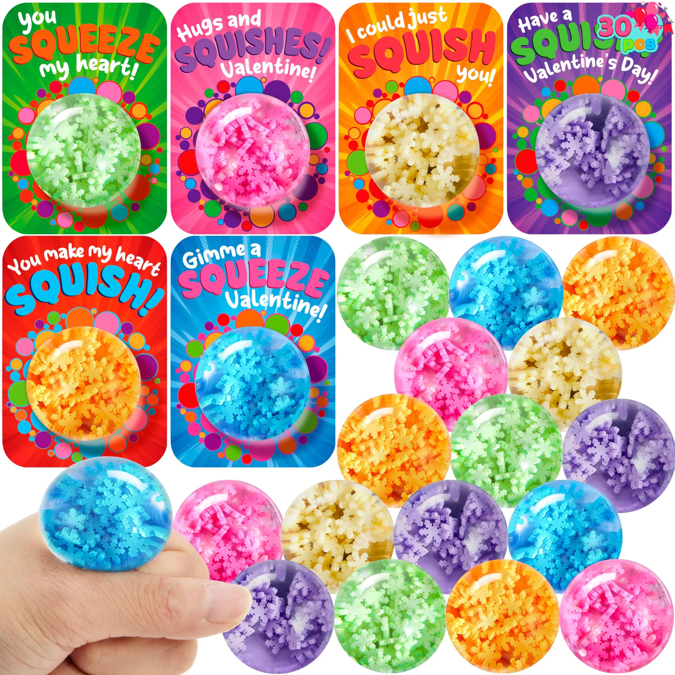 30 Valentine's Day Stress Balls with Cards