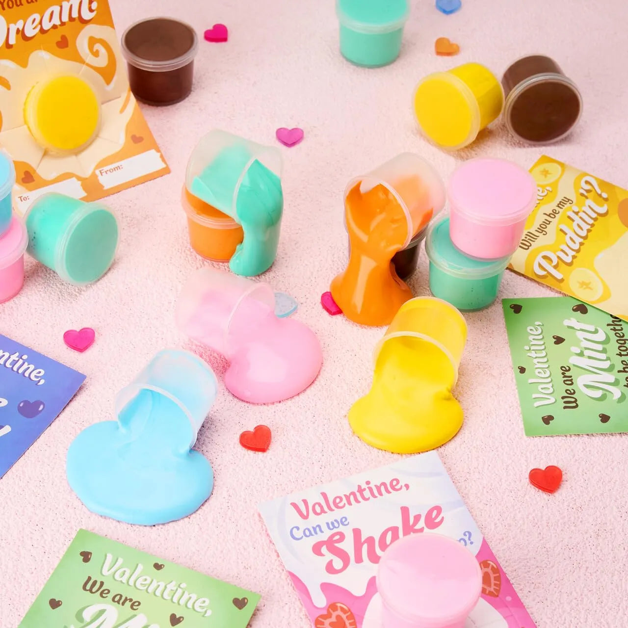 30 Packs 6 Designs Valentine's Day Cards with Butter Slime Stress Relief Fidget Toys