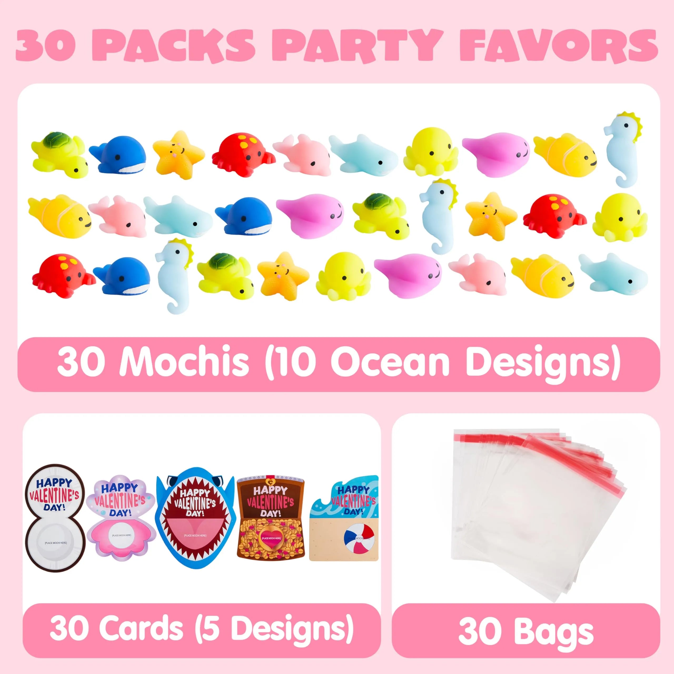 30-Pack Valentine's Day Cards with Mochi Squishy Toys for Kids' Exchange Prizes