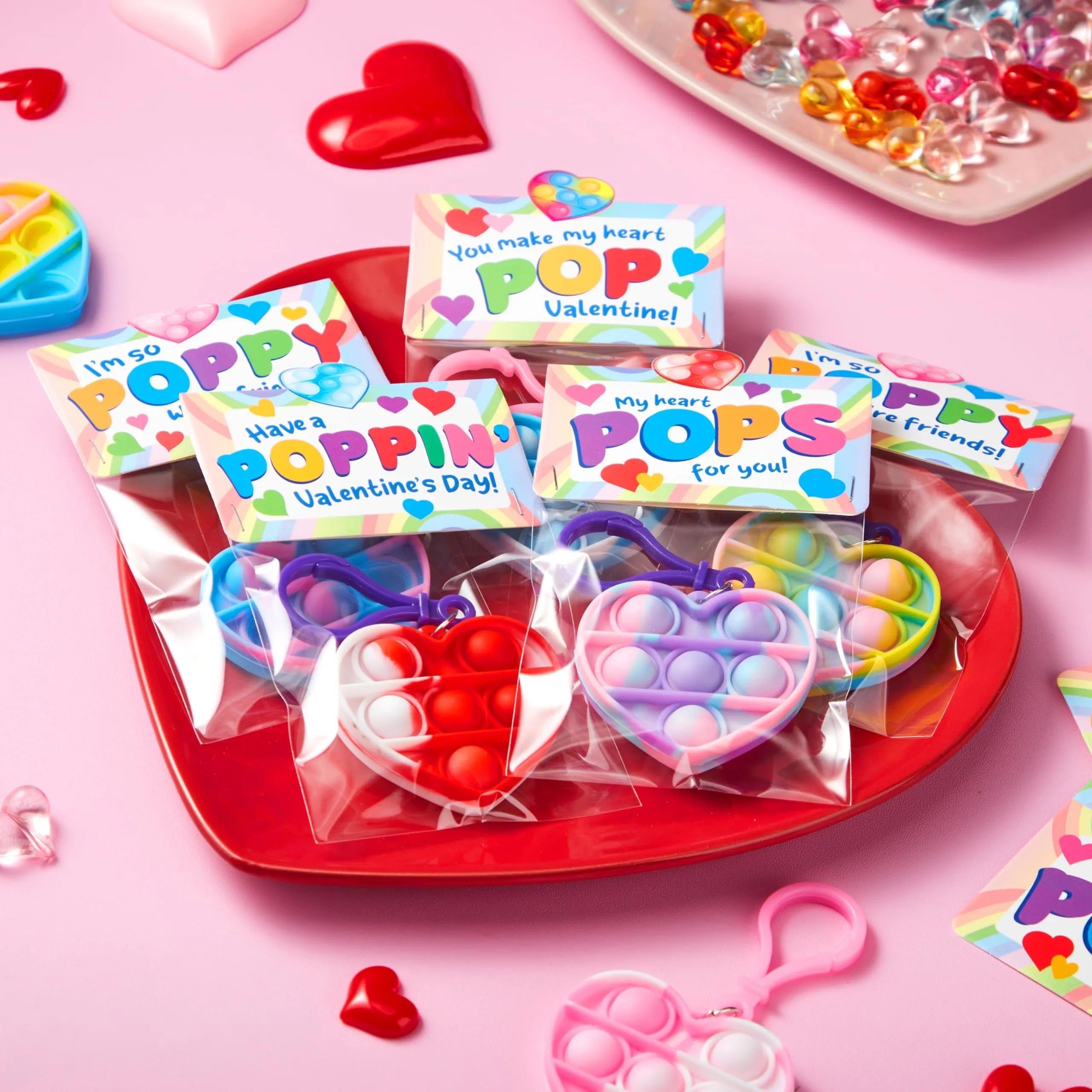 30 Pack Valentine's Day Heart-Shaped Stress Relief Fidget Toy Gift Cards