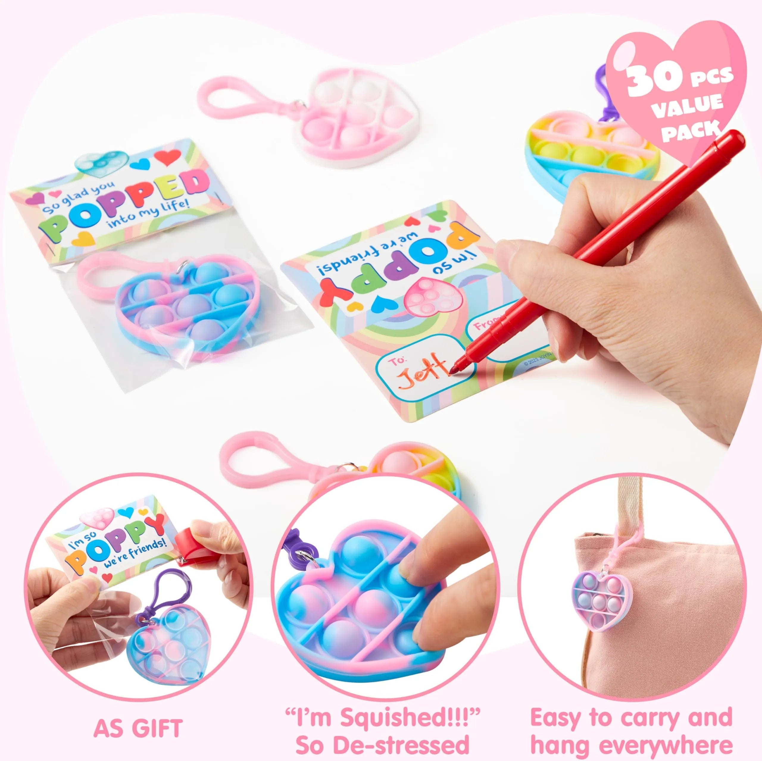 30 Pack Valentine's Day Heart-Shaped Stress Relief Fidget Toy Gift Cards