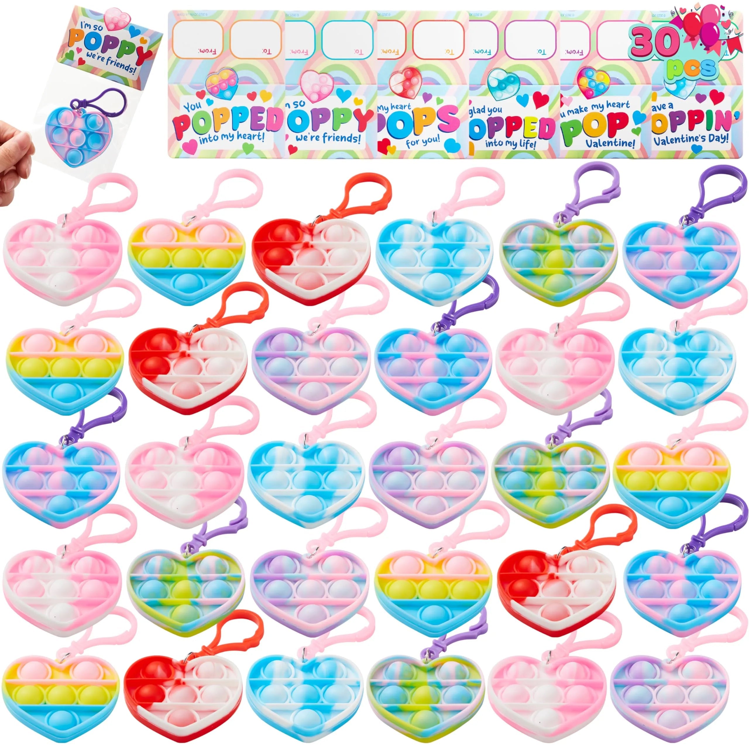 30 Pack Valentine's Day Heart-Shaped Stress Relief Fidget Toy Gift Cards