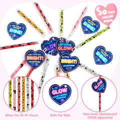 30 Packs Valentine's Day Cards with Bright Large Glow Sticks for Kids Classroom Exchange