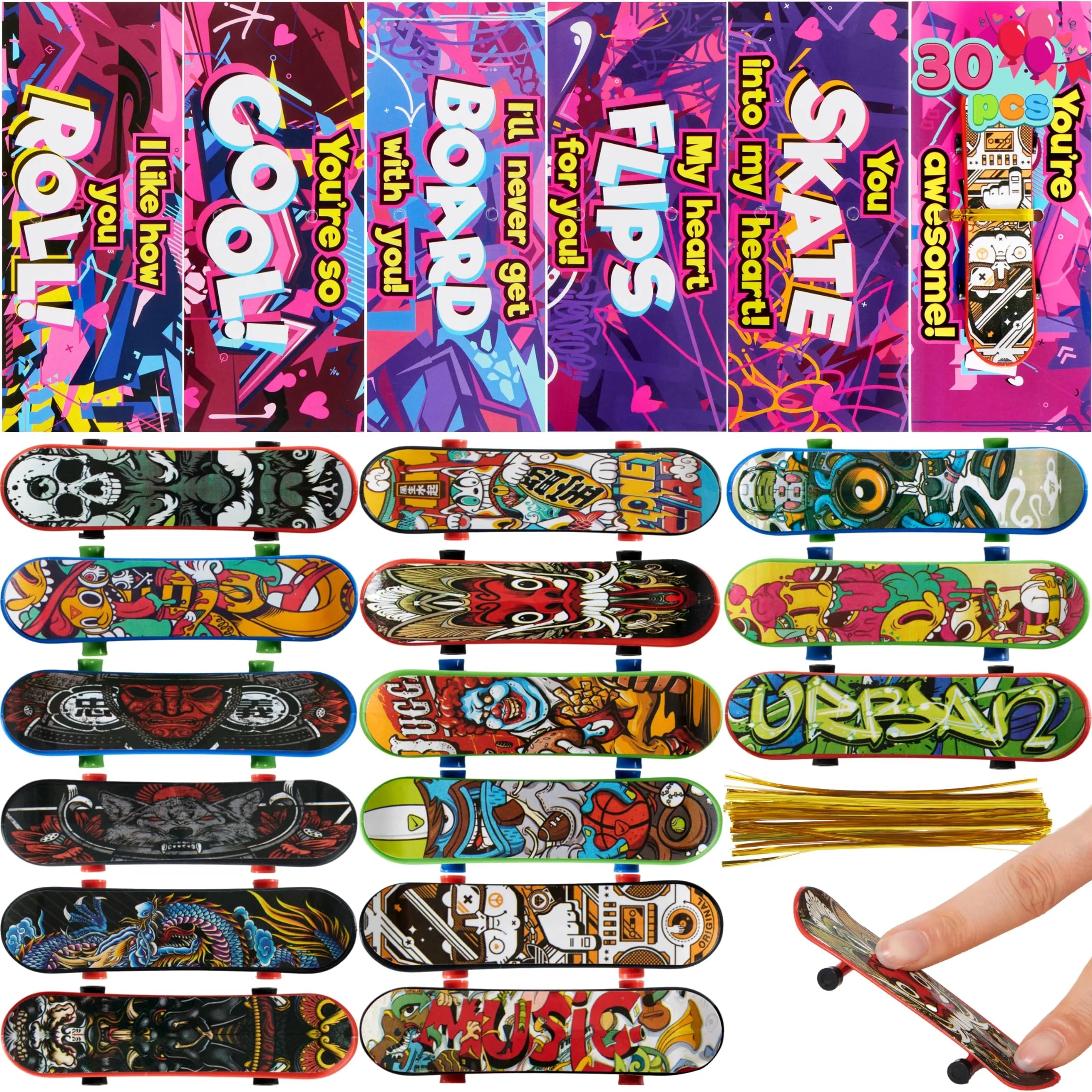 30 Packs Valentine’s Day Mini Finger Skateboards with Cards