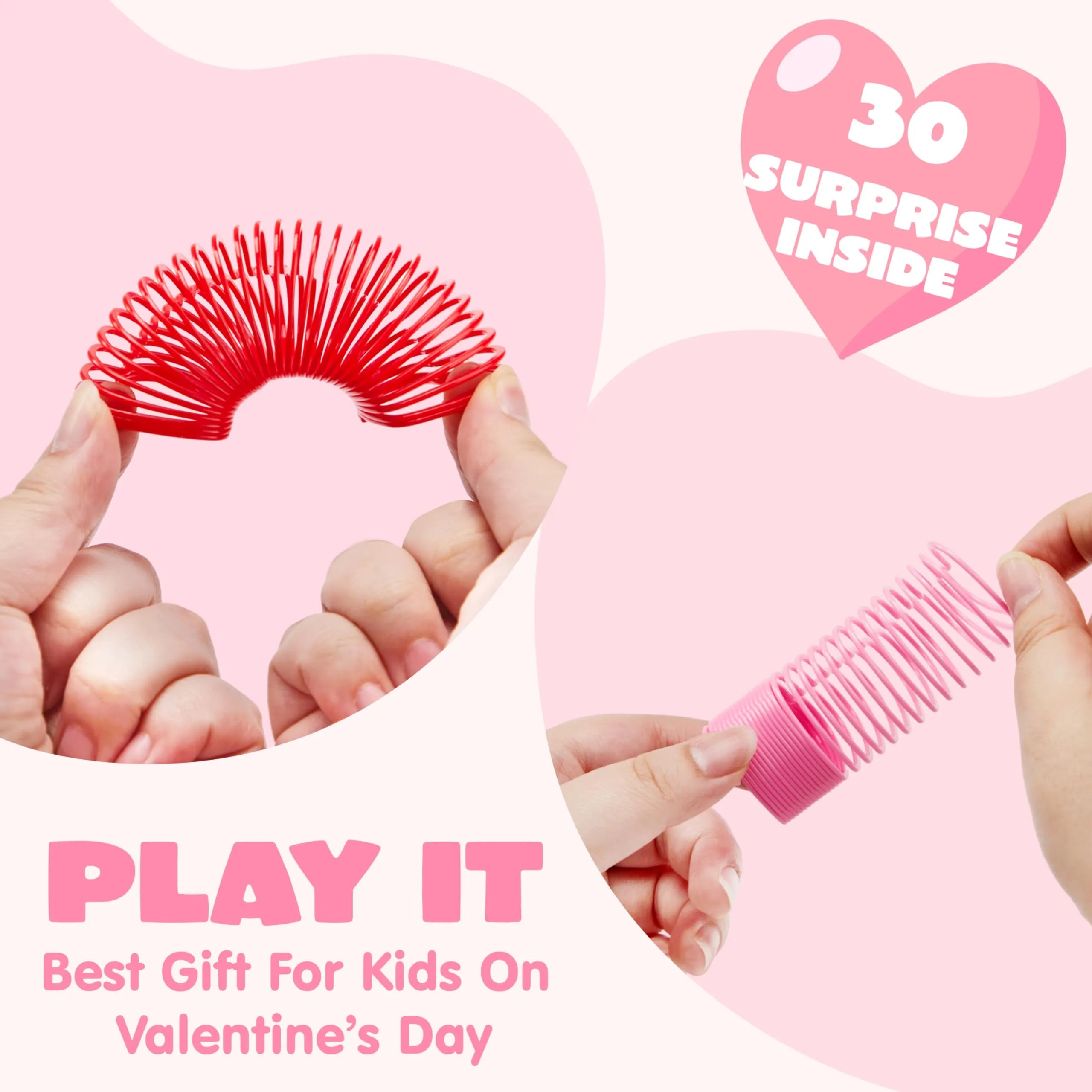 30 Packs Valentine's Day Multi-Color Heart Coil Springs Toys for Kids Classroom Exchange