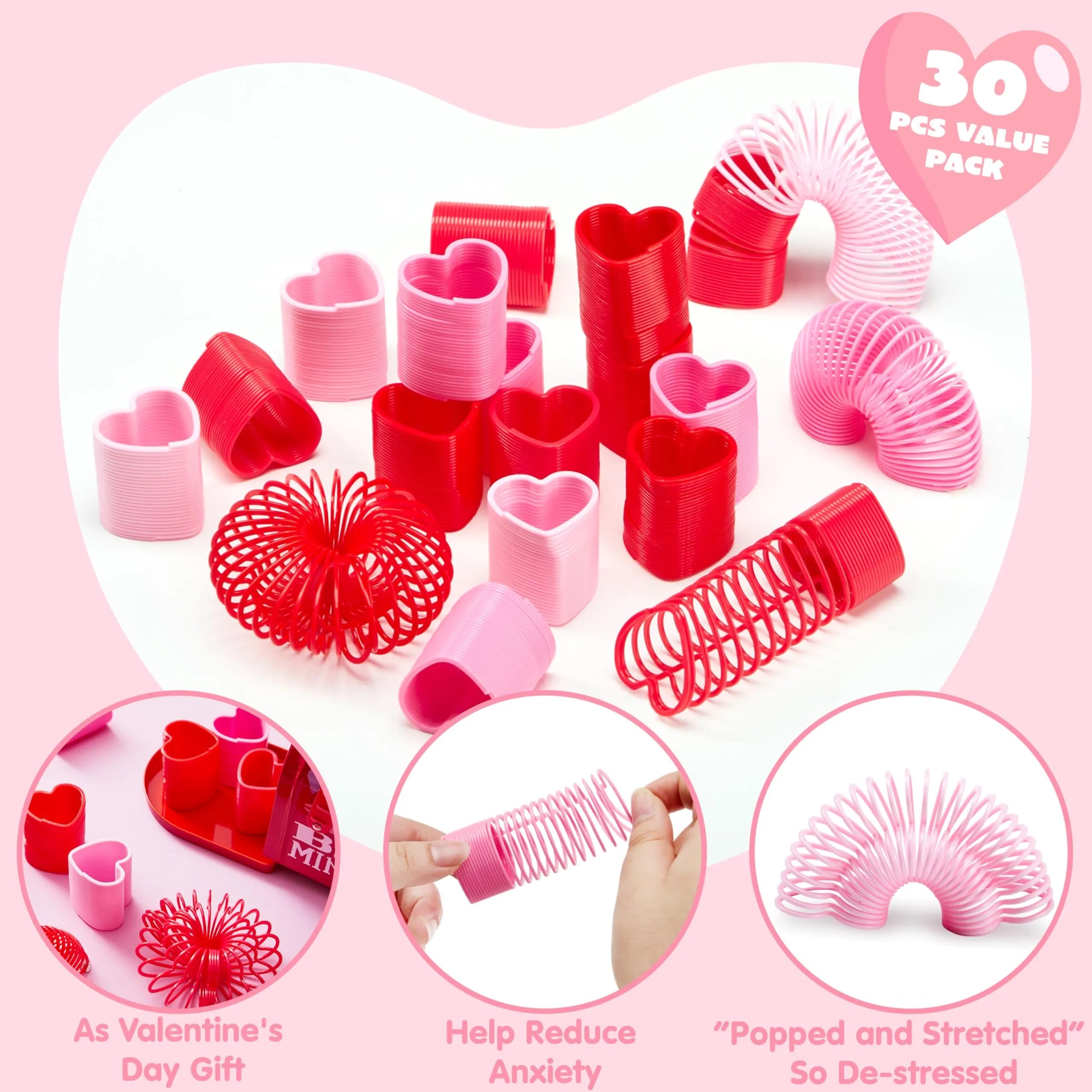 30 Packs Valentine's Day Multi-Color Heart Coil Springs Toys for Kids Classroom Exchange