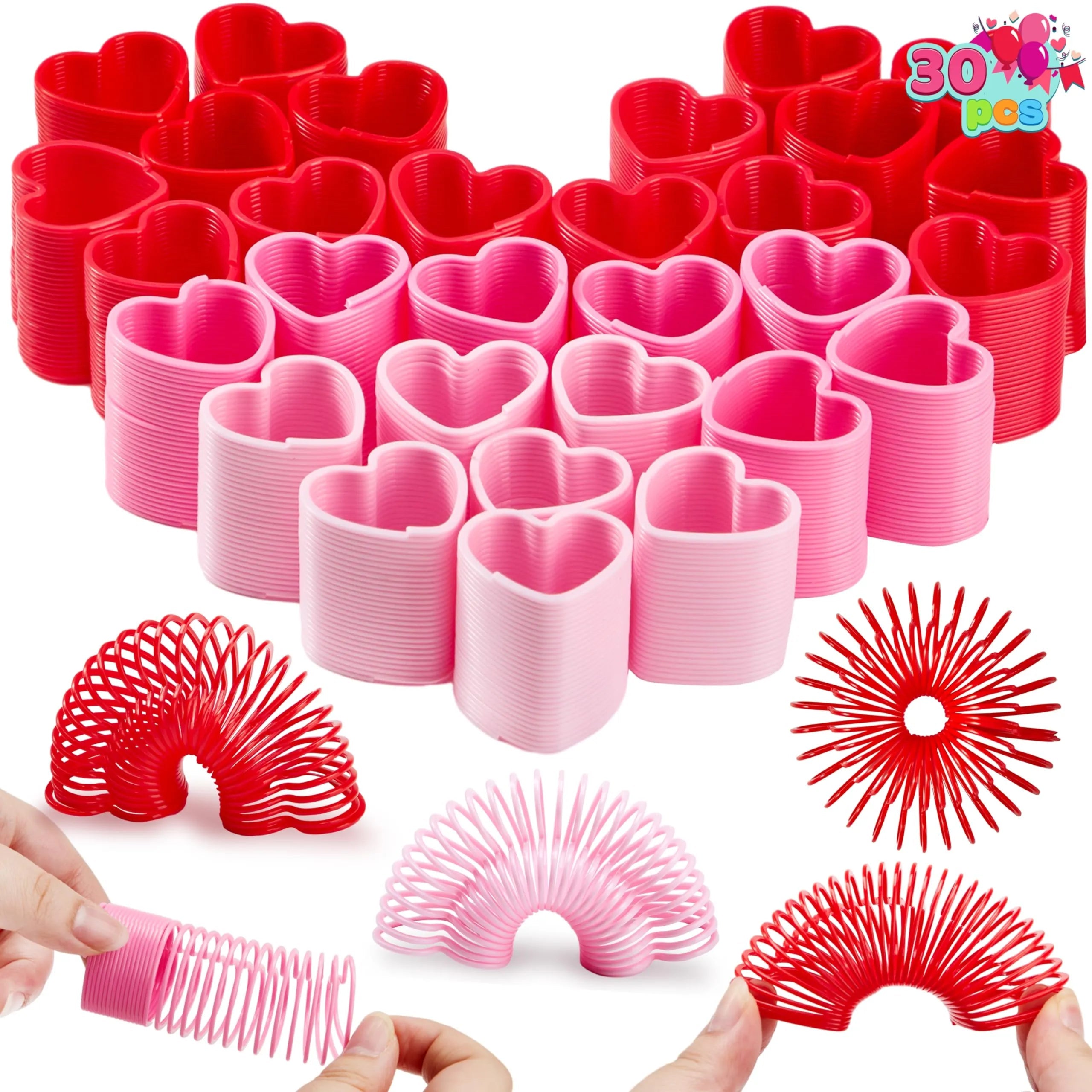 30 Packs Valentine's Day Multi-Color Heart Coil Springs Toys for Kids Classroom Exchange